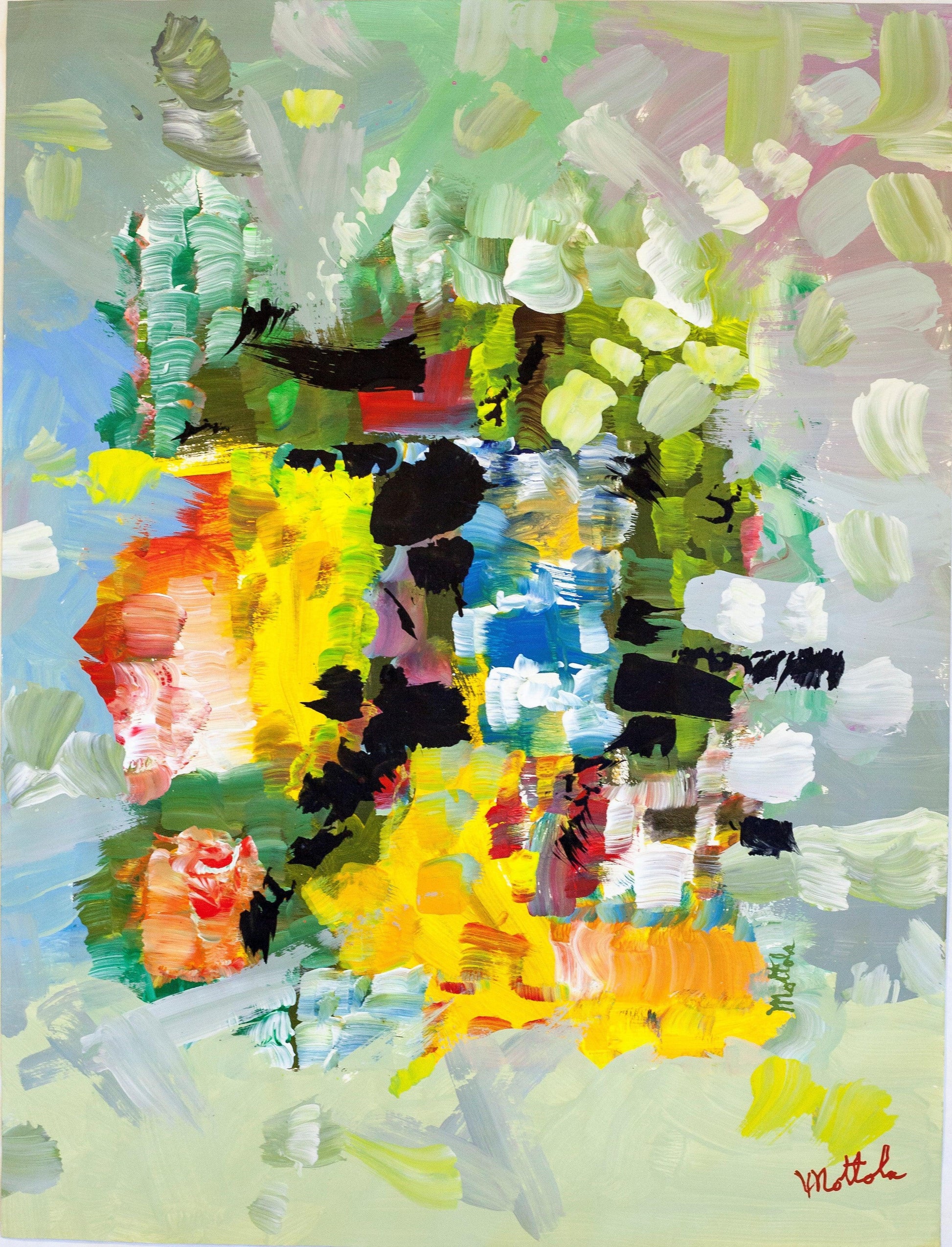 Fil Mottola Abstracts 24 X 24 On Newspaper Signed Valente Private Collection - Filmottola