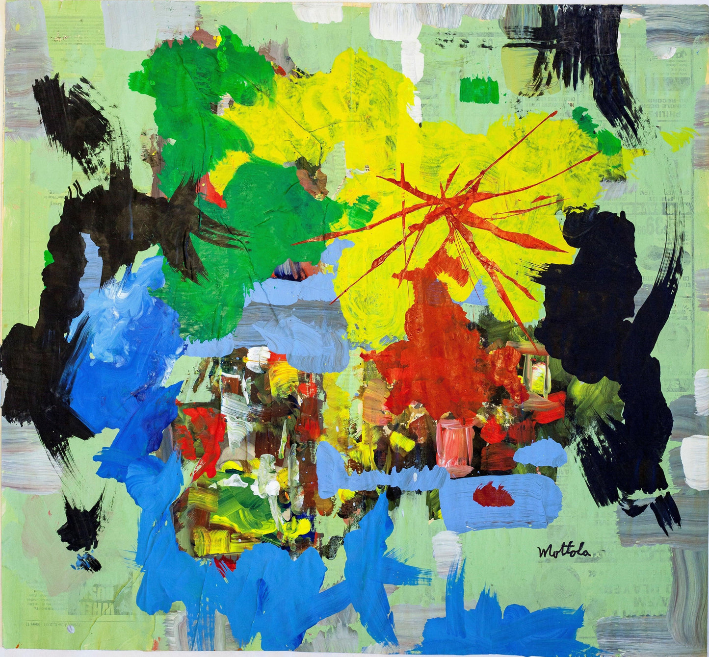 Fil Mottola Abstracts 24 X 24 On Newspaper Signed Valente Private Collection - Filmottola