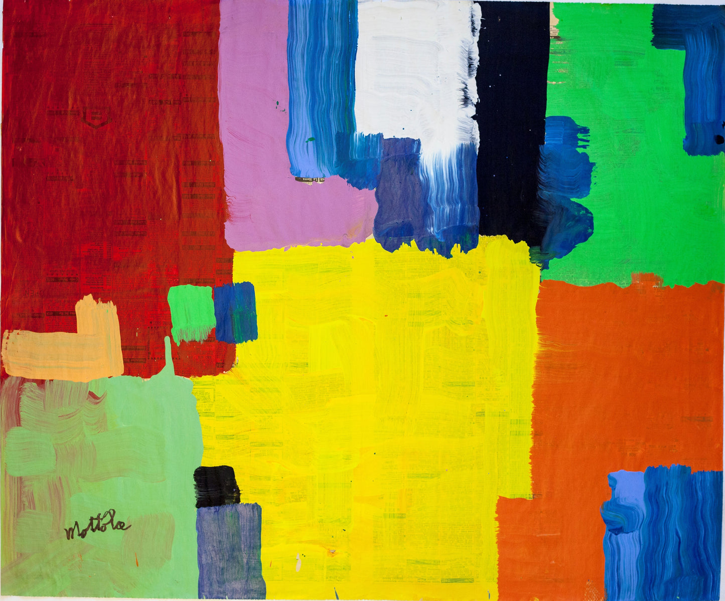 Fil Mottola Abstracts 24 X 24 On Newspaper Signed Valente Private Collection