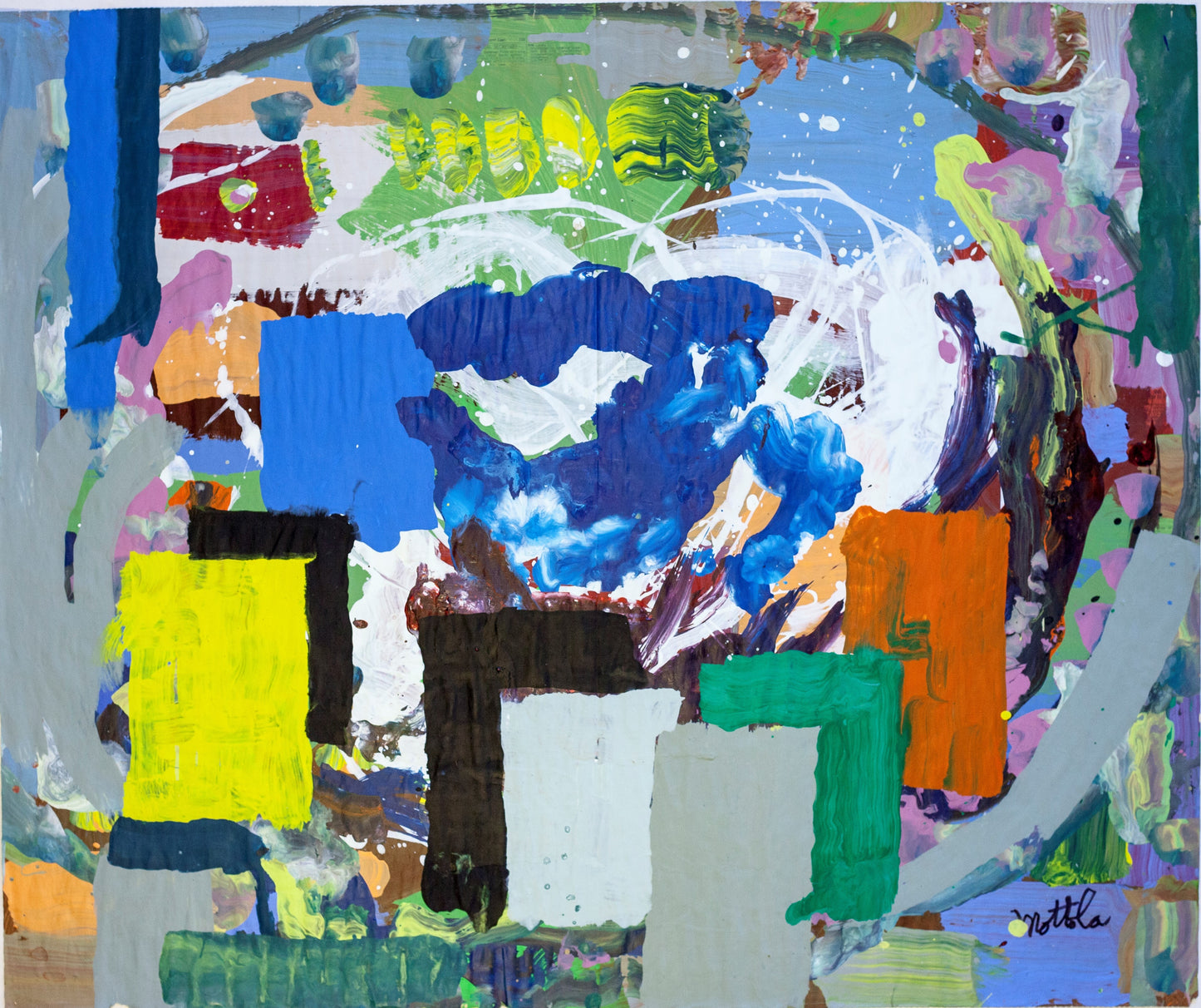 Fil Mottola Abstracts 24 X 24 On Newspaper Signed Valente Private Collection