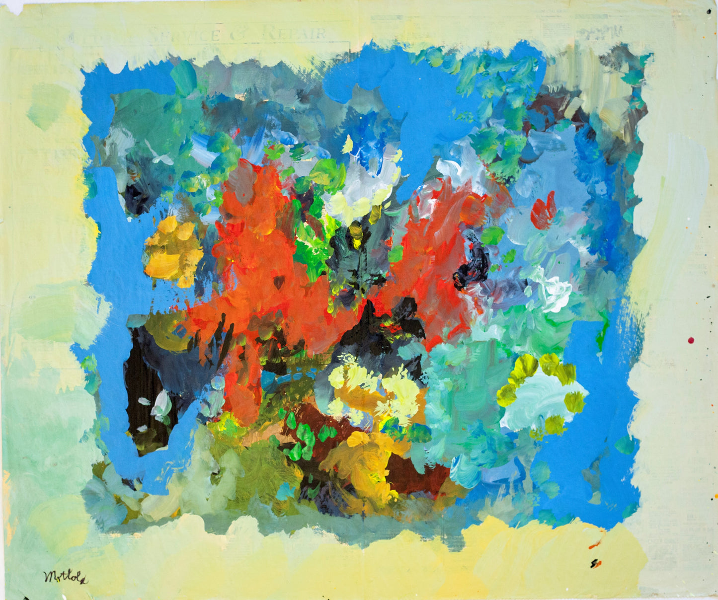 Fil Mottola Abstracts 24 X 24 On Newspaper Signed Valente Private Collection