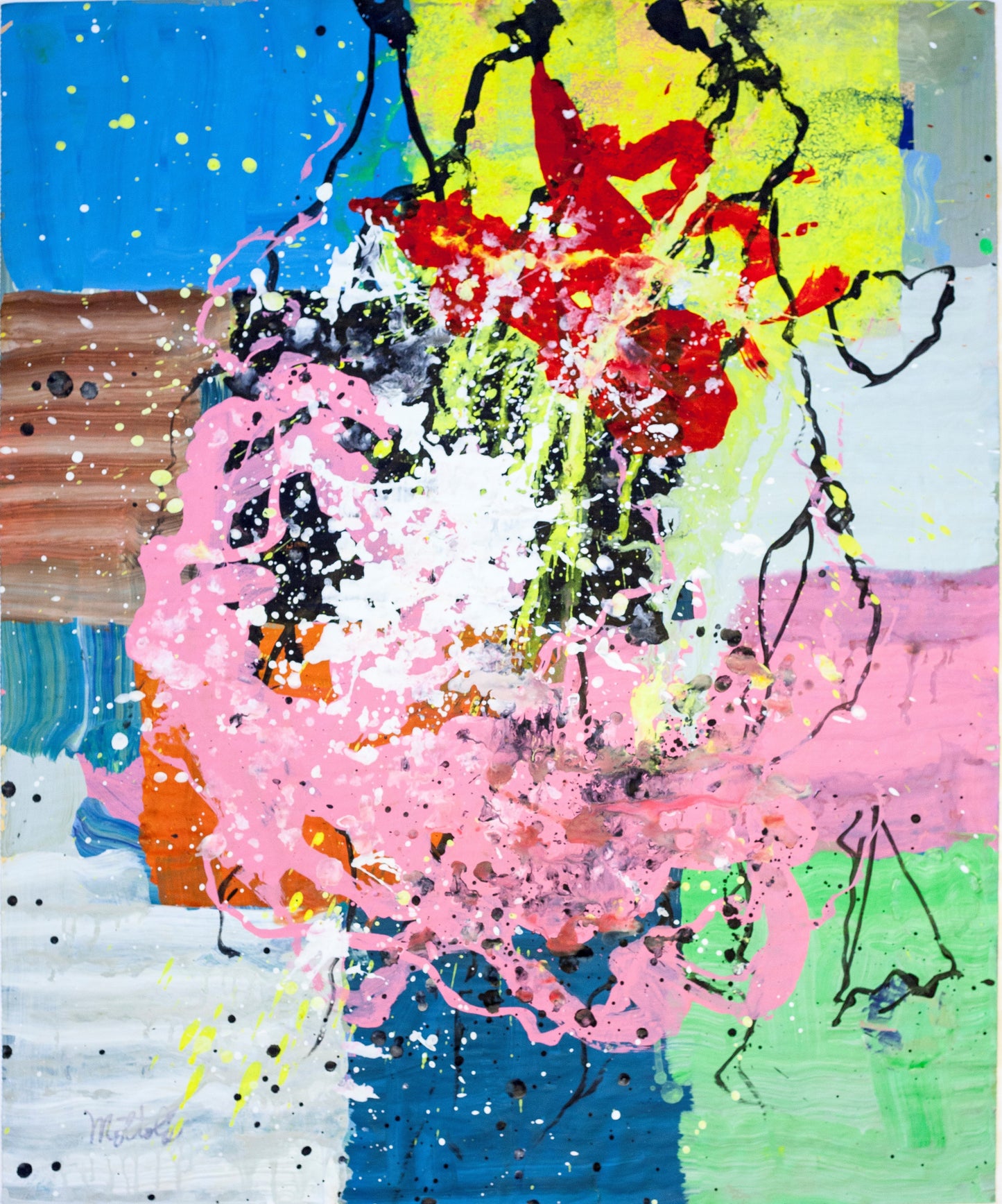 Fil Mottola Abstracts 24 X 24 On Newspaper Signed Valente Private Collection