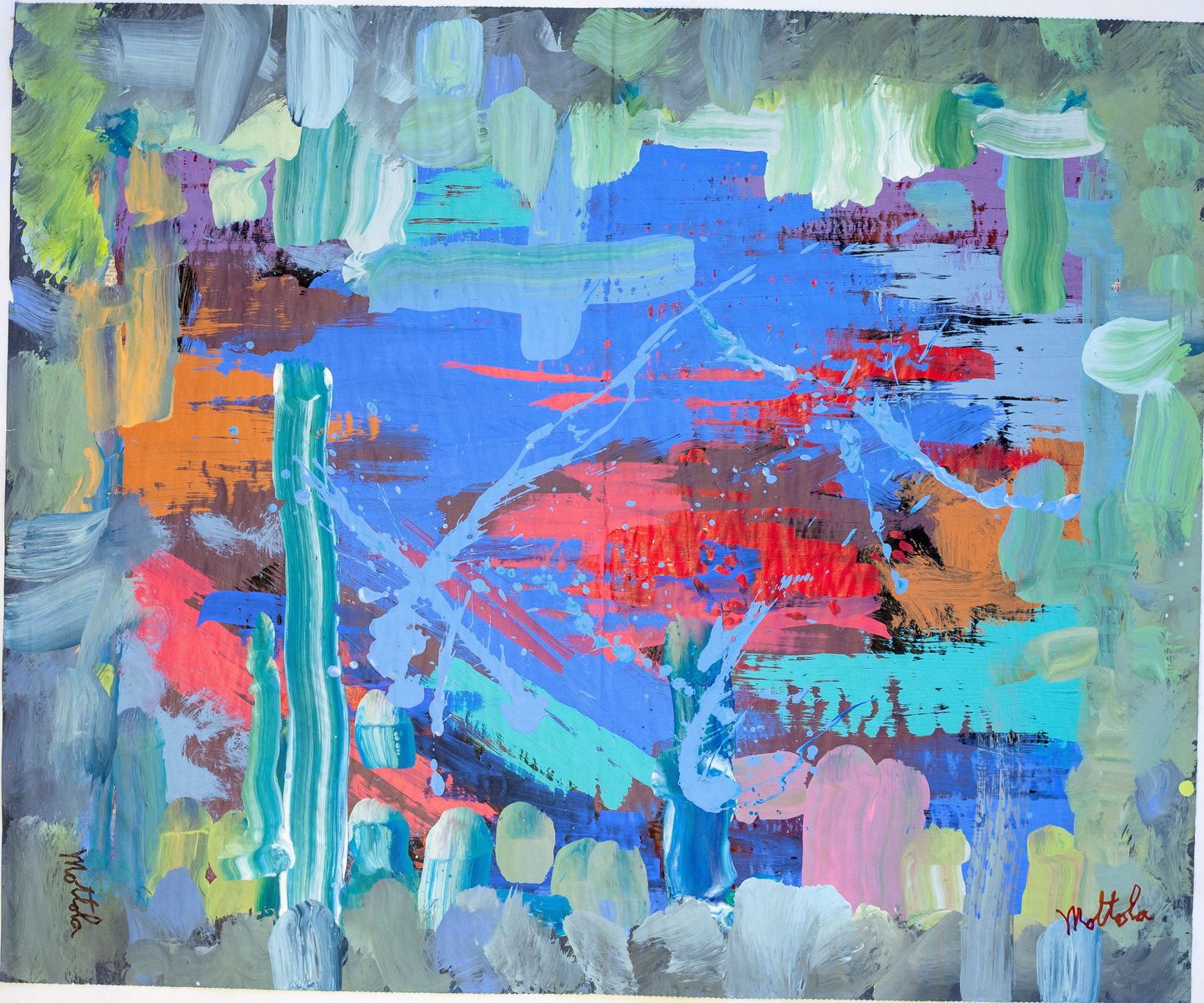 Fil Mottola Abstracts 24 X 24 On Newspaper Signed Valente Private Collection