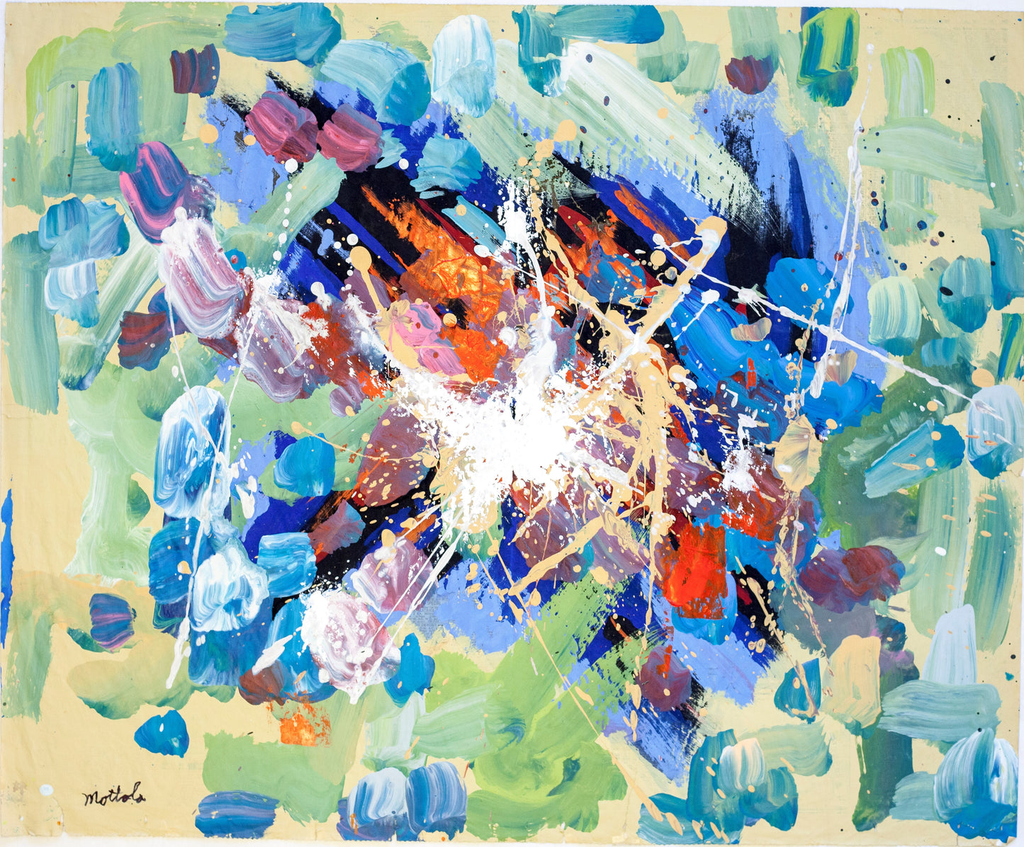 Fil Mottola Abstracts 24 X 24 On Newspaper Signed Valente Private Collection