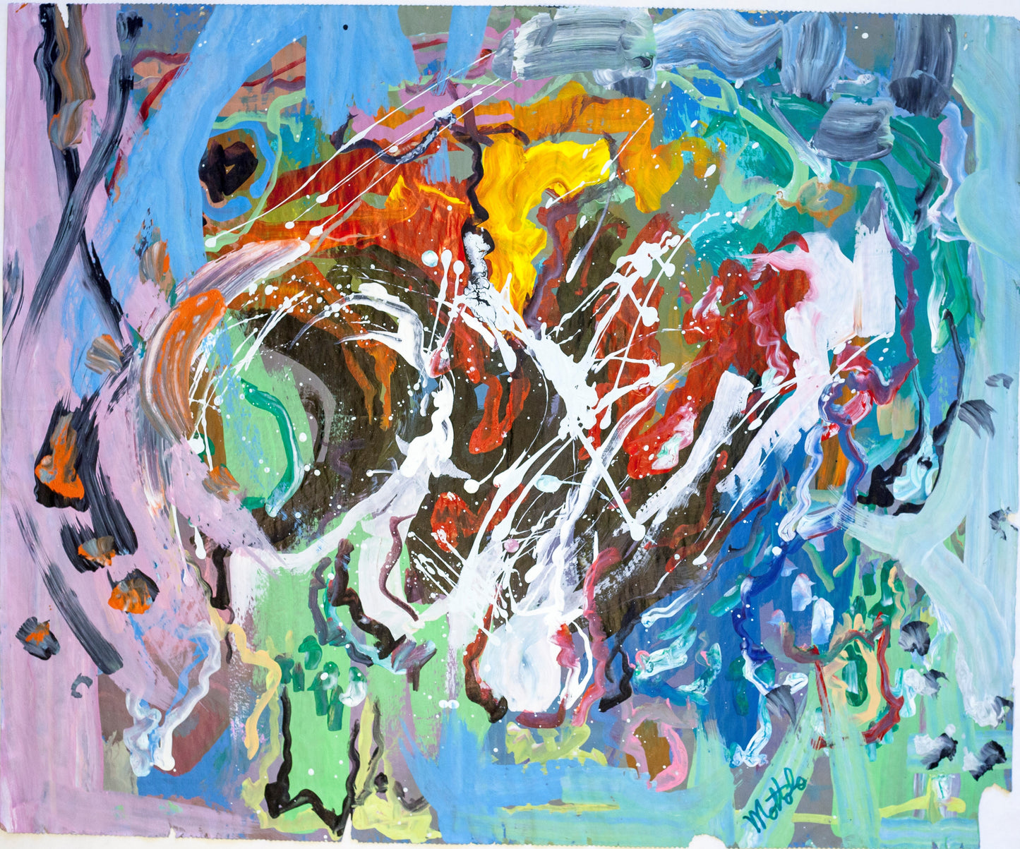 Fil Mottola Abstracts 24 X 24 On Newspaper Signed Valente Private Collection