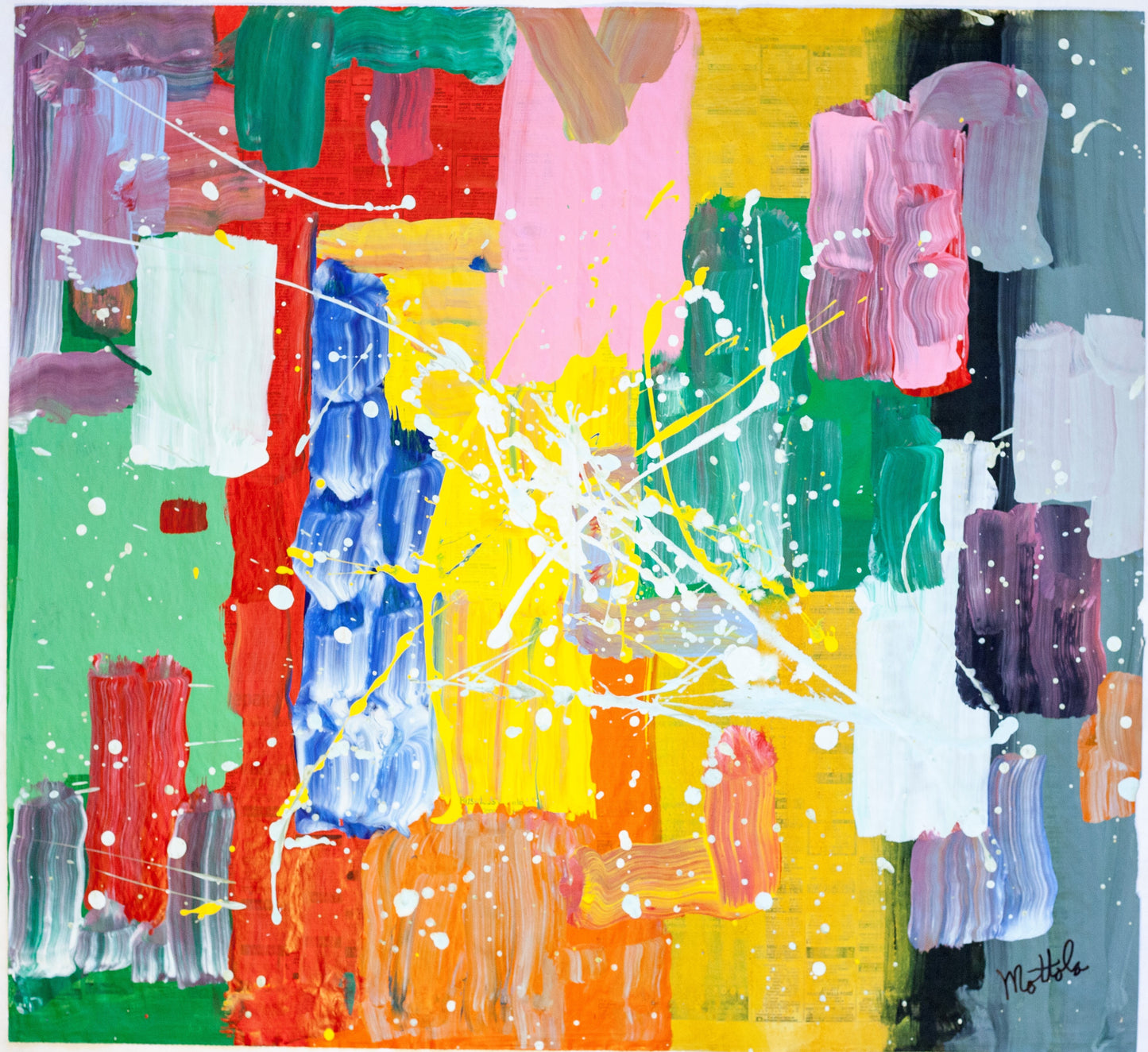 Fil Mottola Abstracts 24 X 24 On Newspaper Signed Valente Private Collection