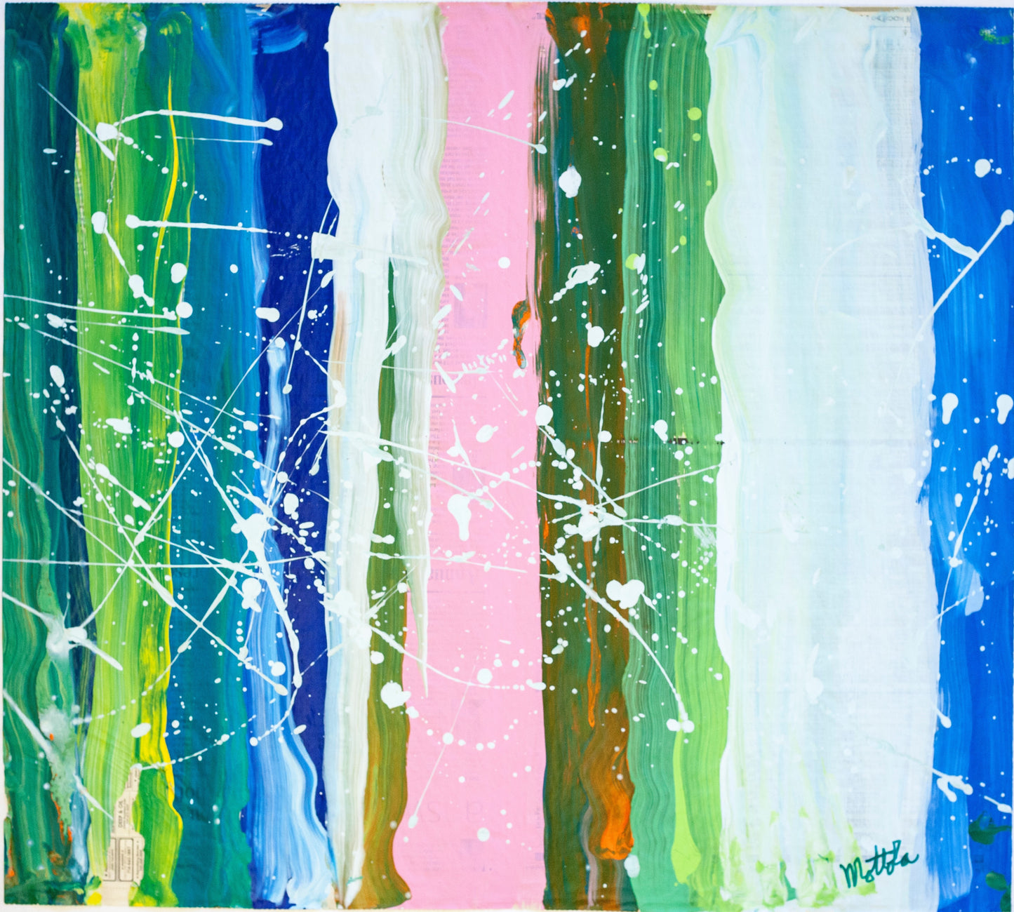 Fil Mottola Abstracts 24 X 24 On Newspaper Signed Valente Private Collection