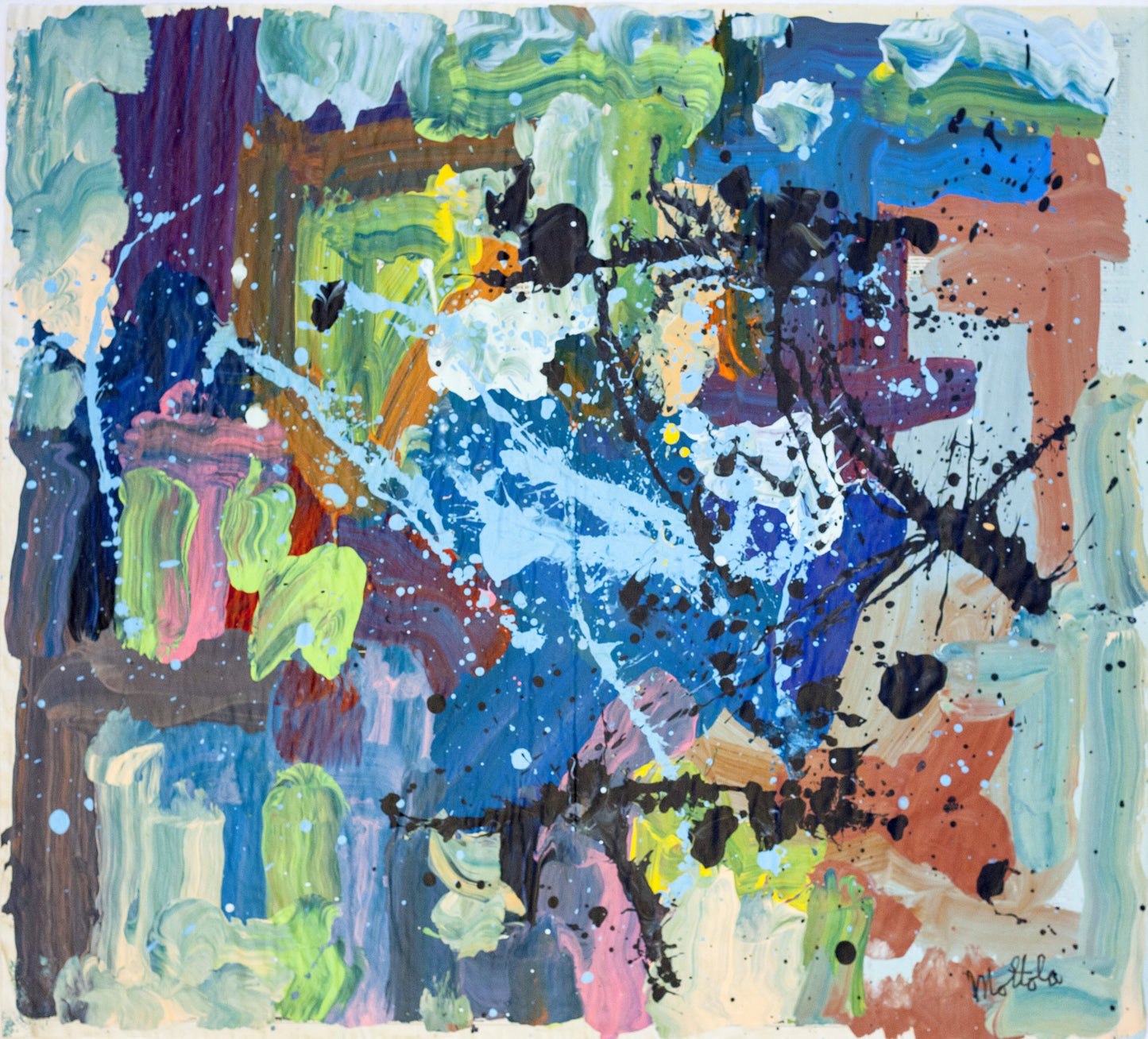 Fil Mottola Abstracts 24 X 24 On Newspaper Signed Valente Private Collection