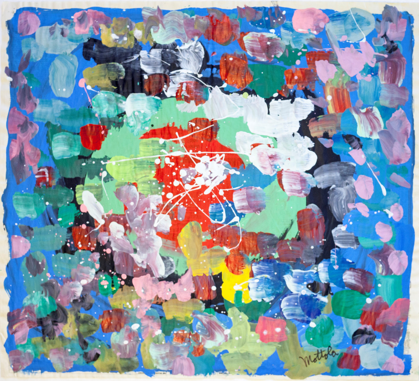 Fil Mottola Abstracts 24 X 24 On Newspaper Signed Valente Private Collection