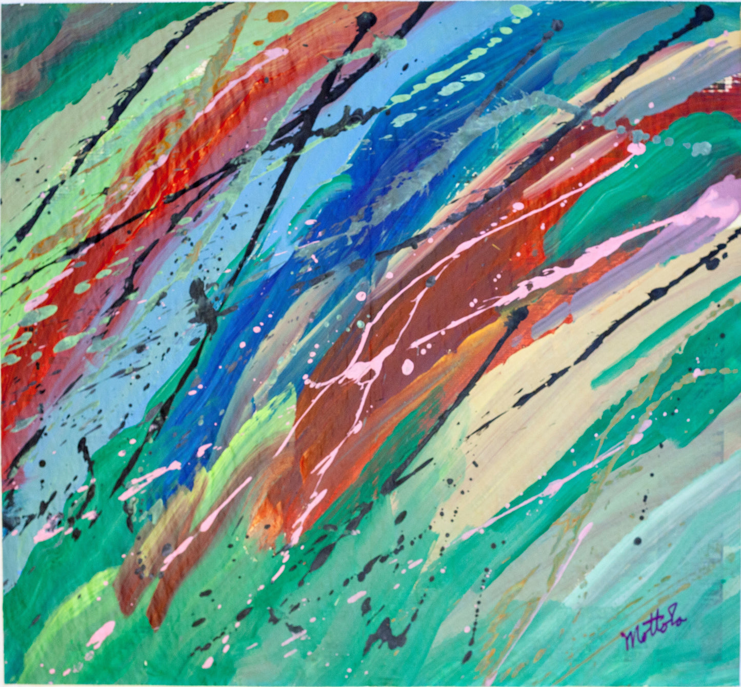 Fil Mottola Abstracts 24 X 24 On Newspaper Signed Valente Private Collection