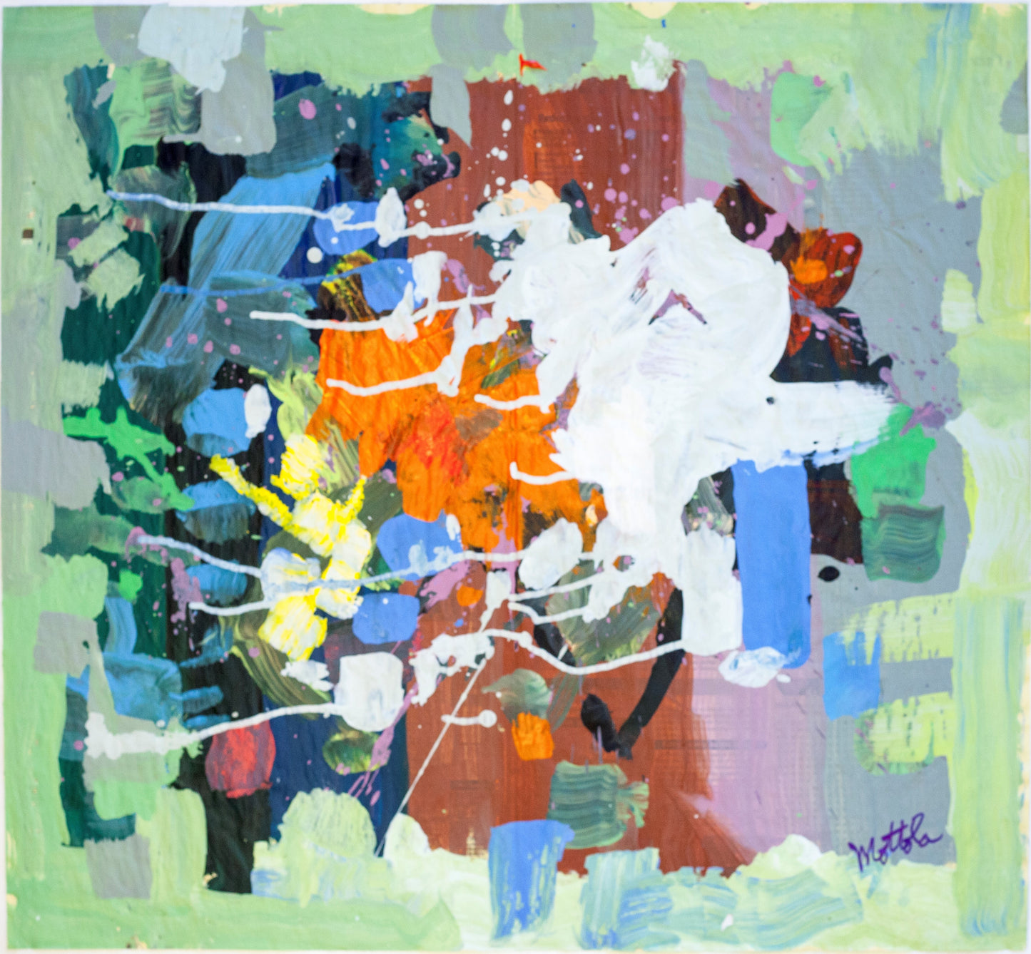 Fil Mottola Abstracts 24 X 24 On Newspaper Signed Valente Private Collection