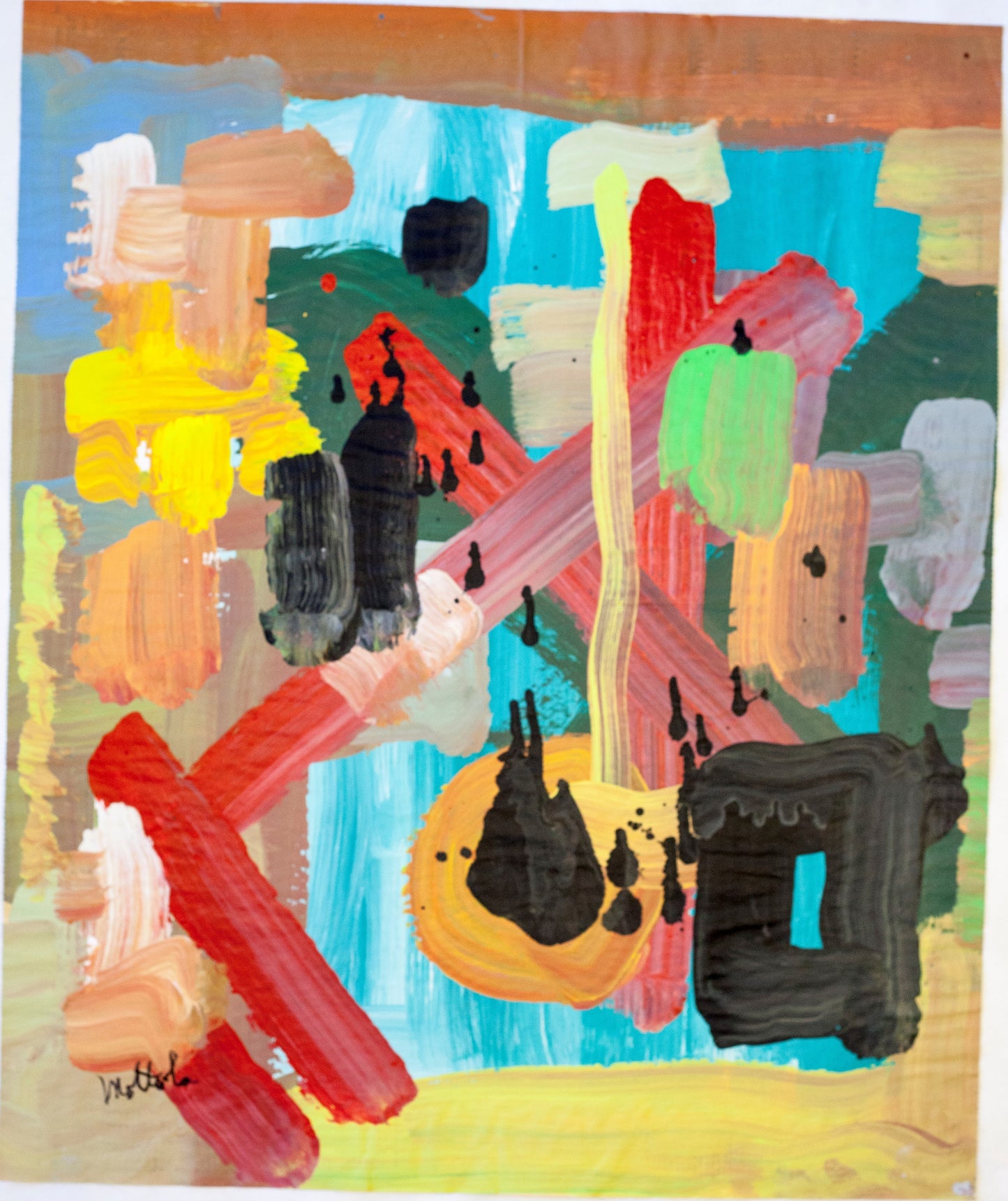 Fil Mottola Abstracts 24 X 24 On Newspaper Signed Valente Private Collection