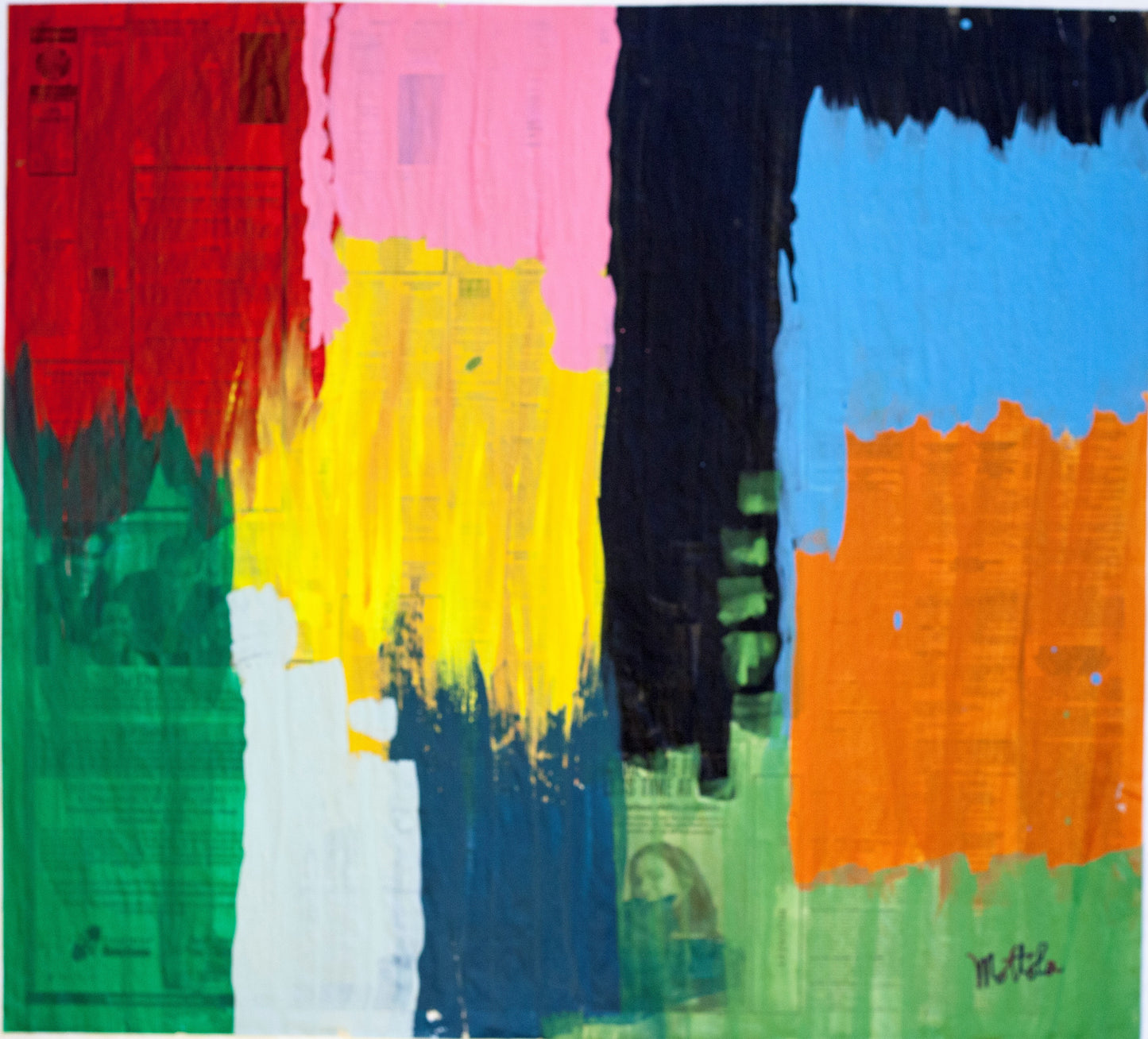 Fil Mottola Abstracts 24 X 24 On Newspaper Signed Valente Private Collection