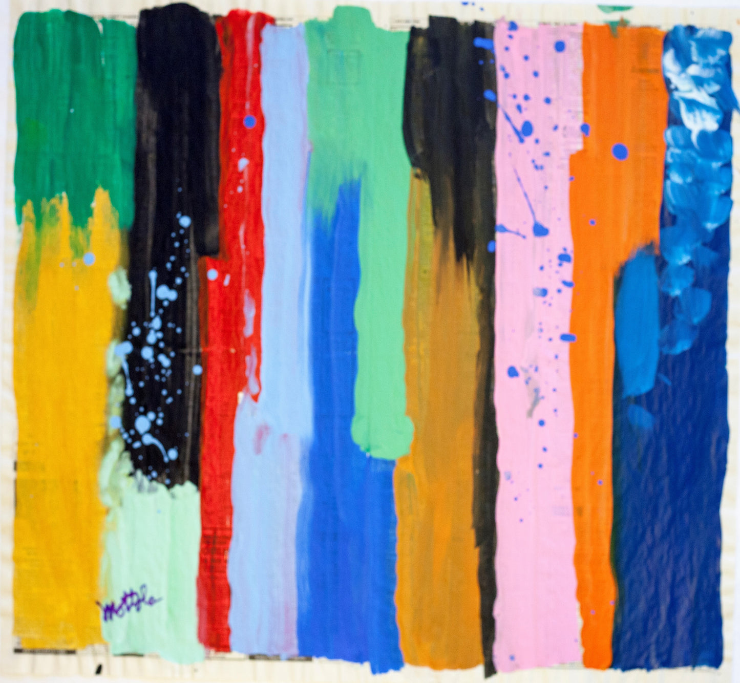 Fil Mottola Abstracts 24 X 24 On Newspaper Signed Valente Private Collection