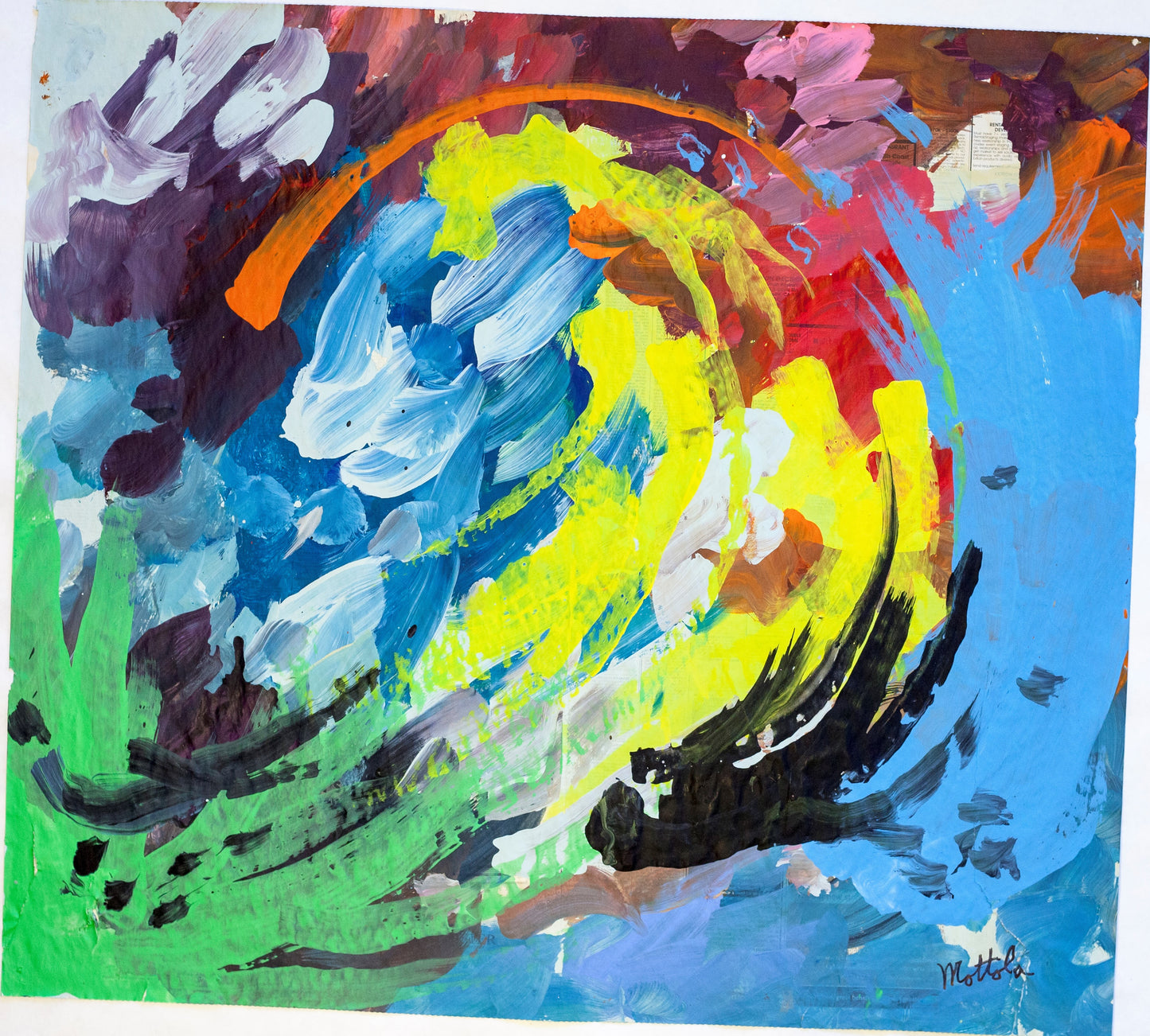 Fil Mottola Abstracts 24 X 24 On Newspaper Signed Valente Private Collection