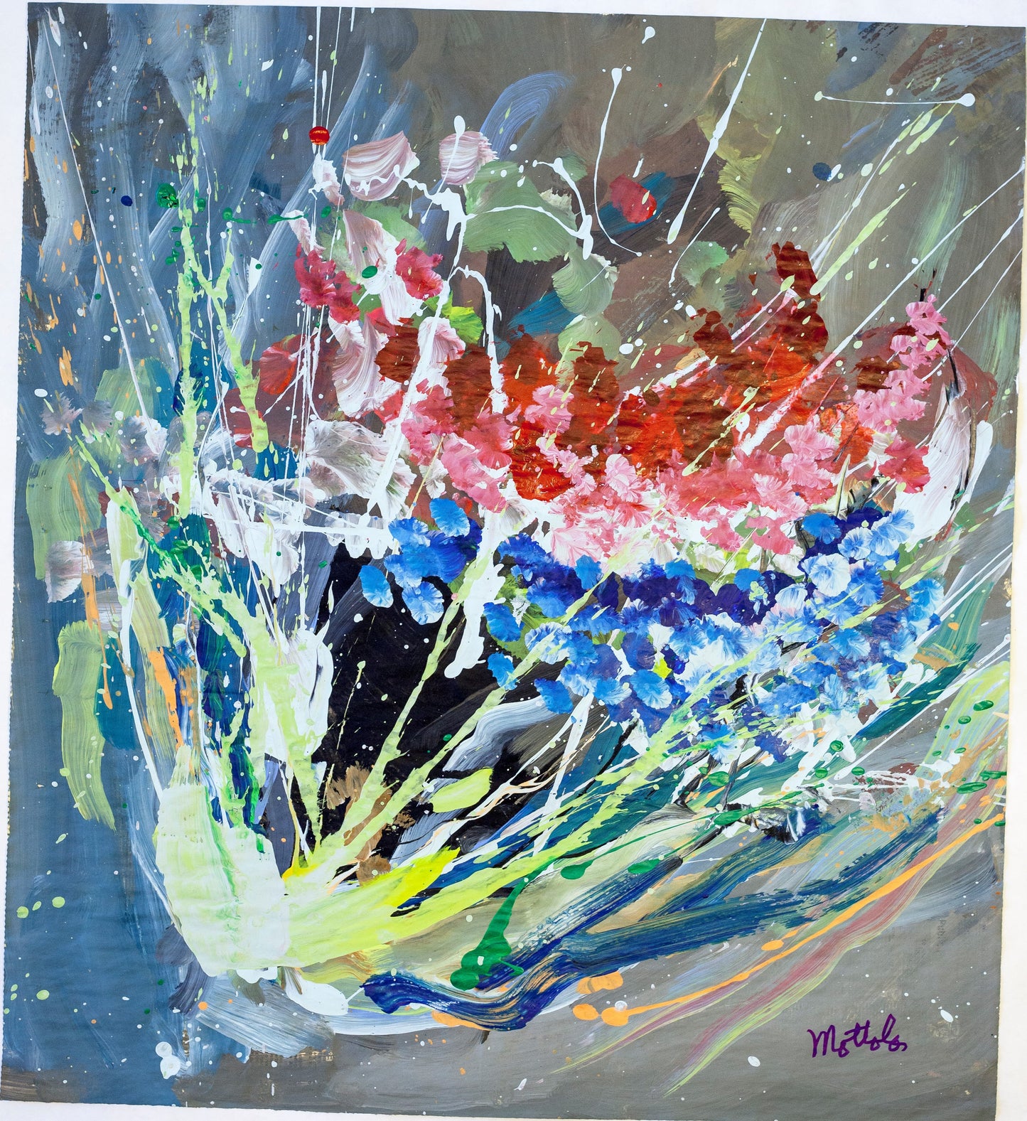 Fil Mottola Abstracts 24 X 24 On Newspaper Signed Valente Private Collection