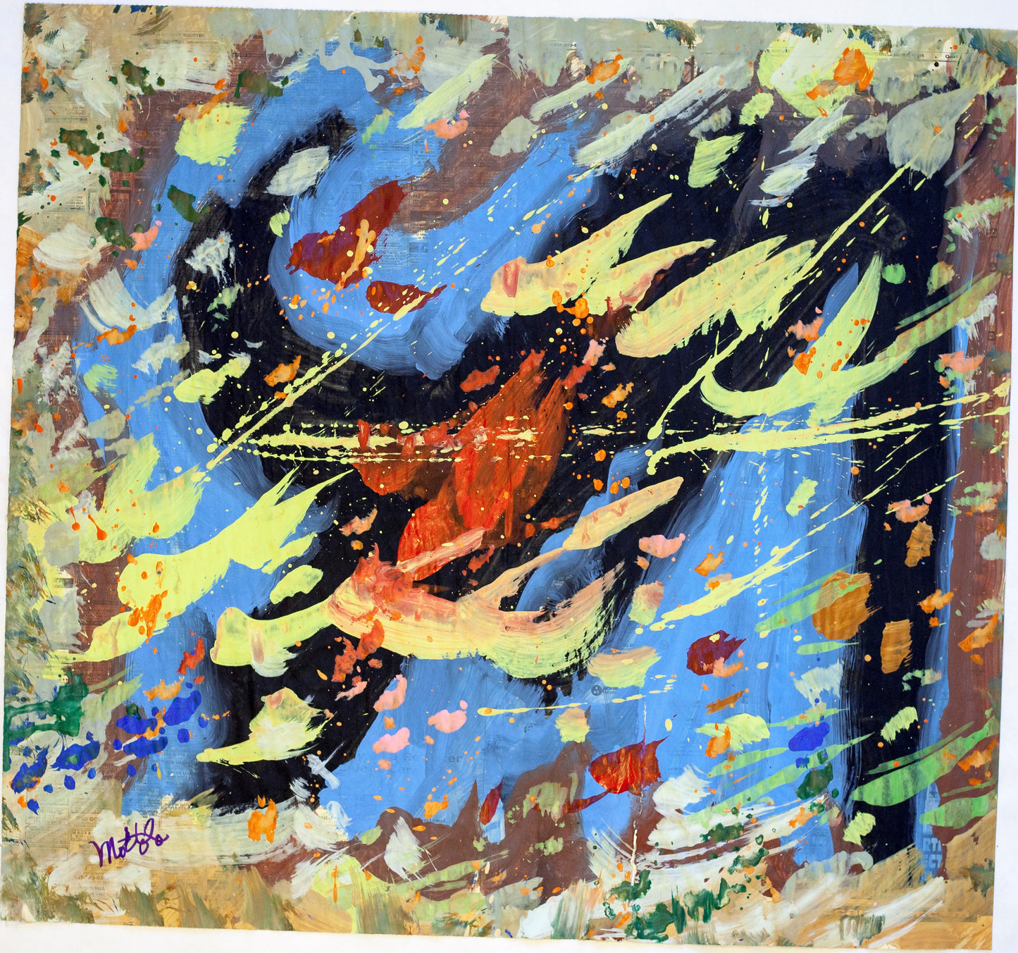 Fil Mottola Abstracts 24 X 24 On Newspaper Signed Valente Private Collection