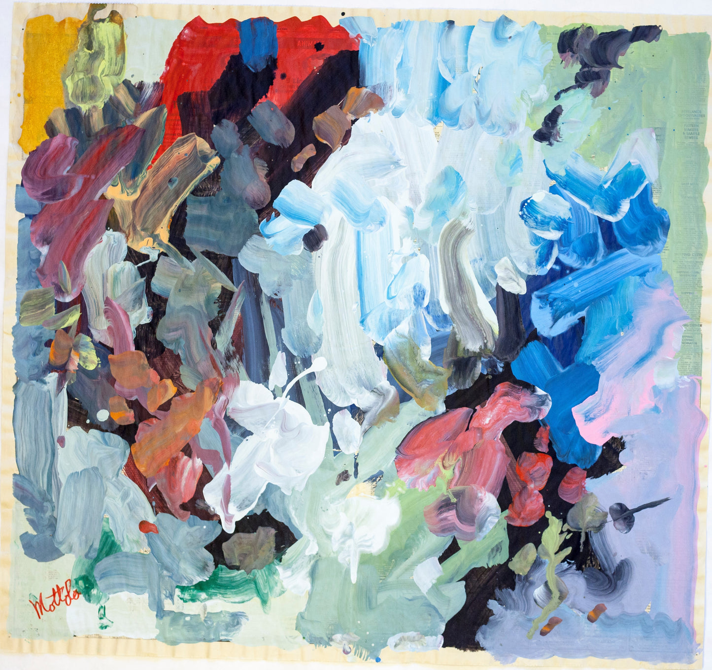 Fil Mottola Abstracts 24 X 24 On Newspaper Signed Valente Private Collection