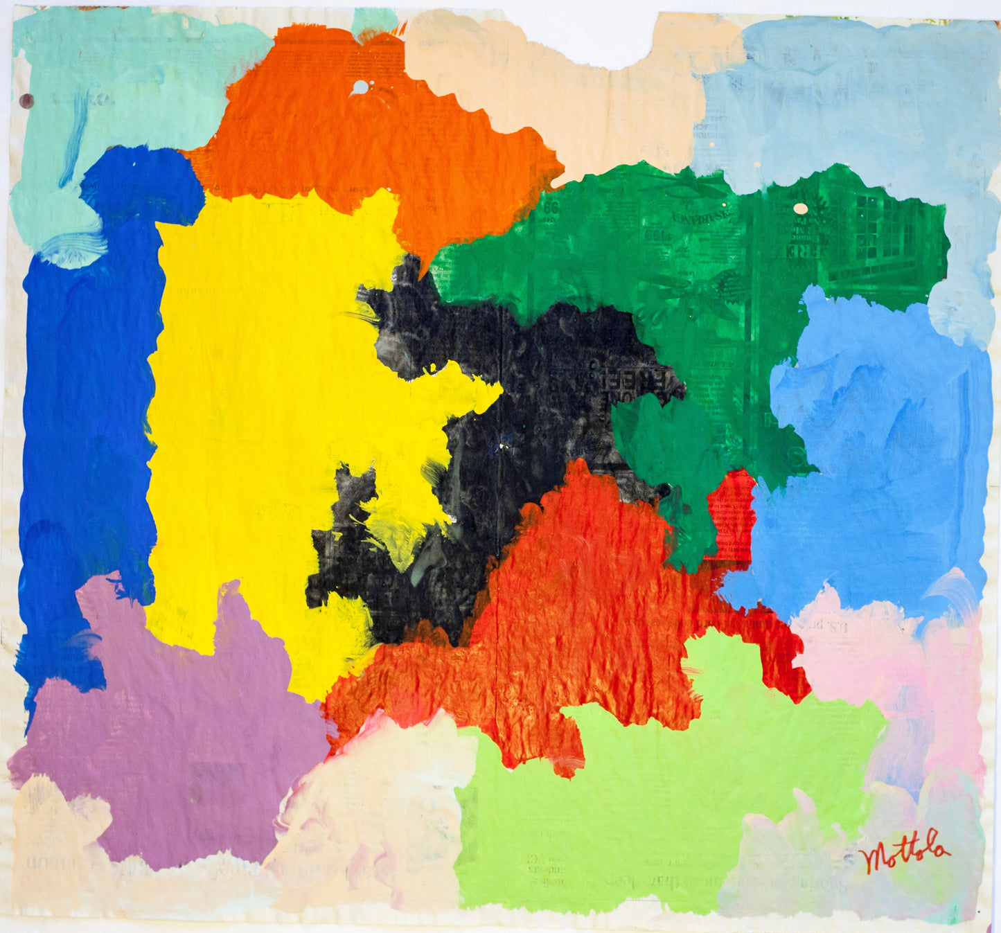 Fil Mottola Abstracts 24 X 24 On Newspaper Signed Valente Private Collection