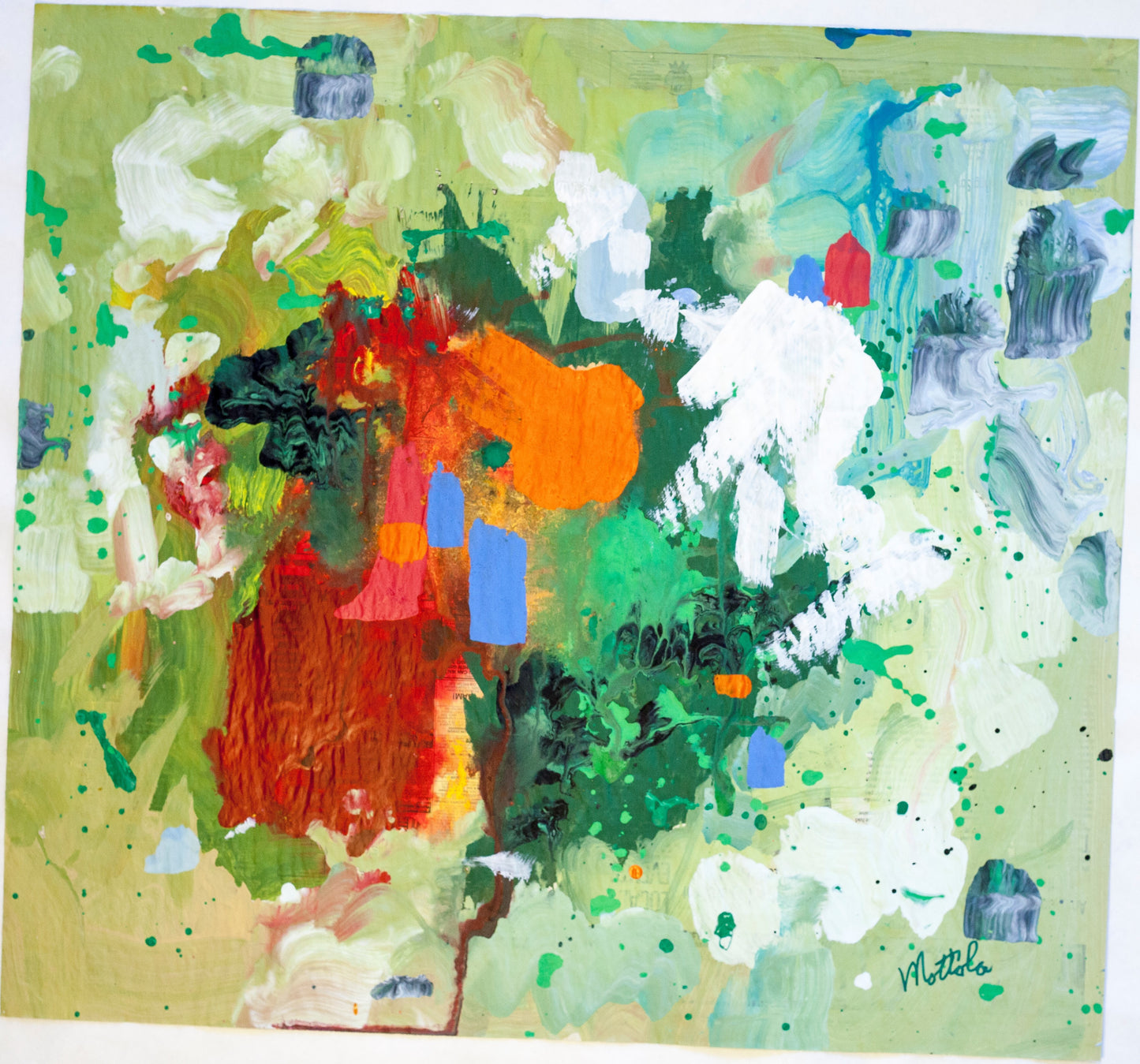 Fil Mottola Abstracts 24 X 24 On Newspaper Signed Valente Private Collection