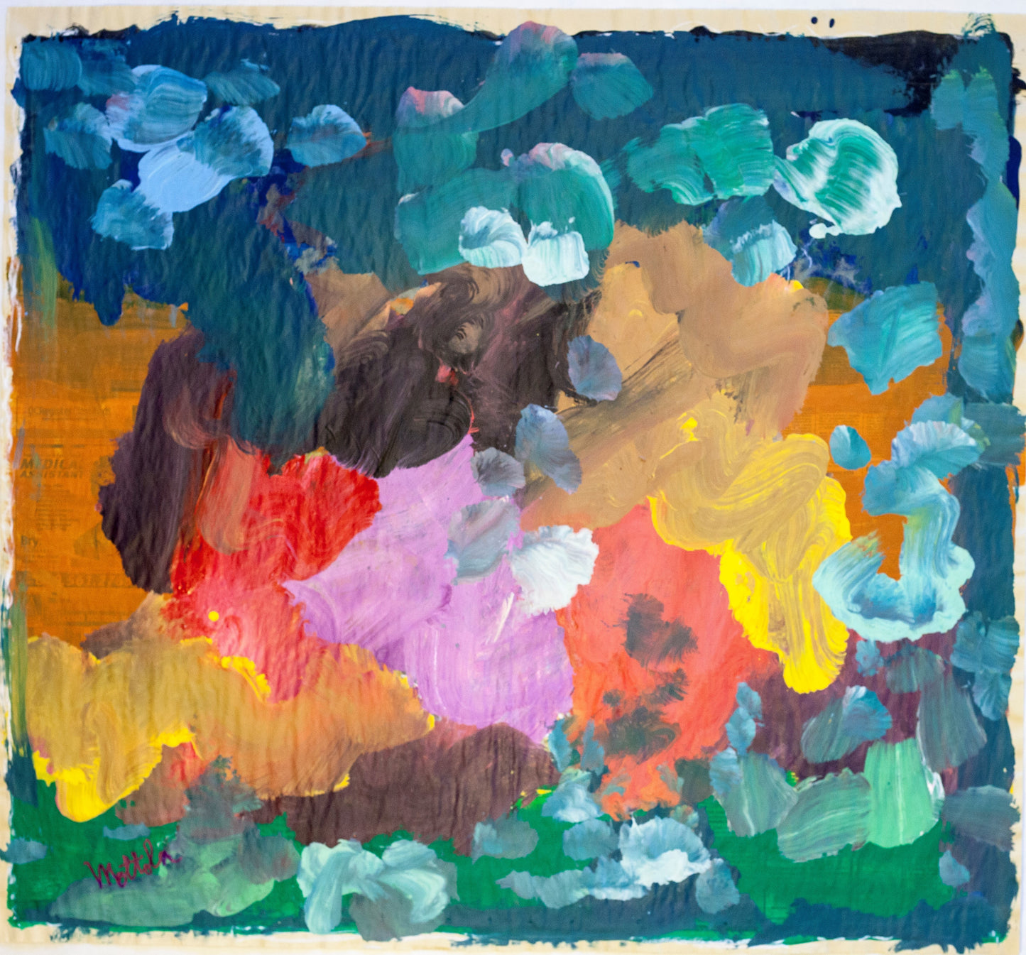 Fil Mottola Abstracts 24 X 24 On Newspaper Signed Valente Private Collection