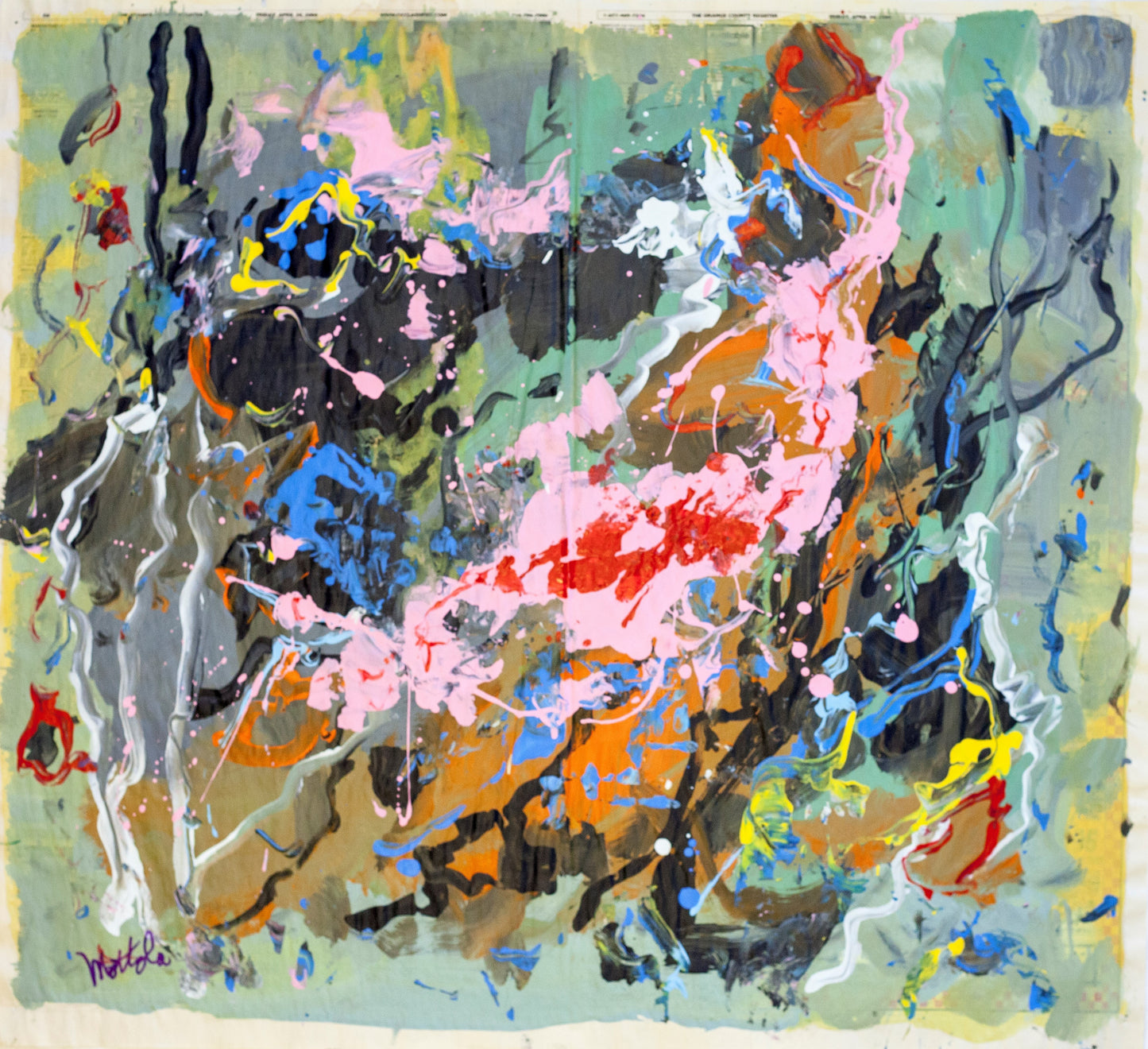 Fil Mottola Abstracts 24 X 24 On Newspaper Signed Valente Private Collection