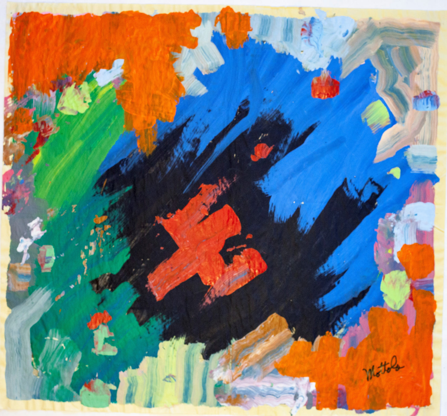 Fil Mottola Abstracts 24 X 24 On Newspaper Signed Valente Private Collection