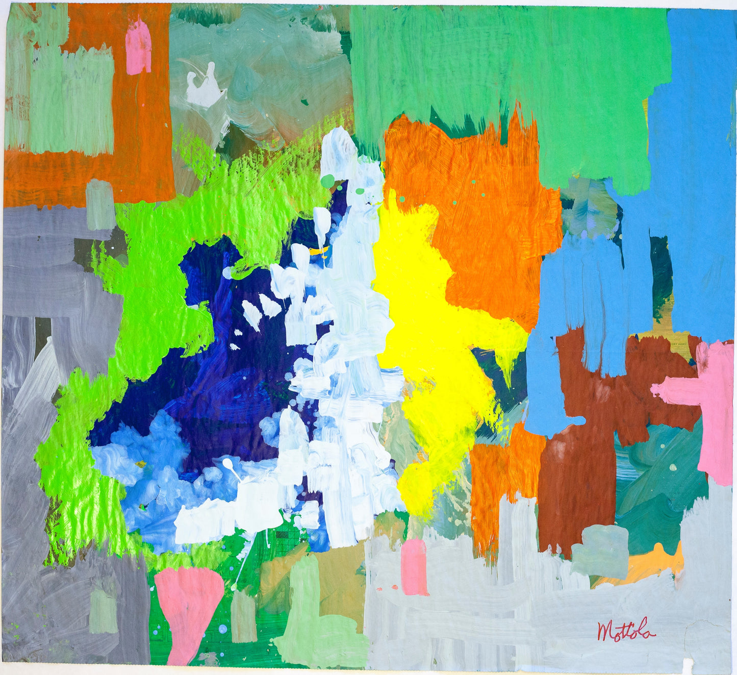 Fil Mottola Abstracts 24 X 24 On Newspaper Signed Valente Private Collection