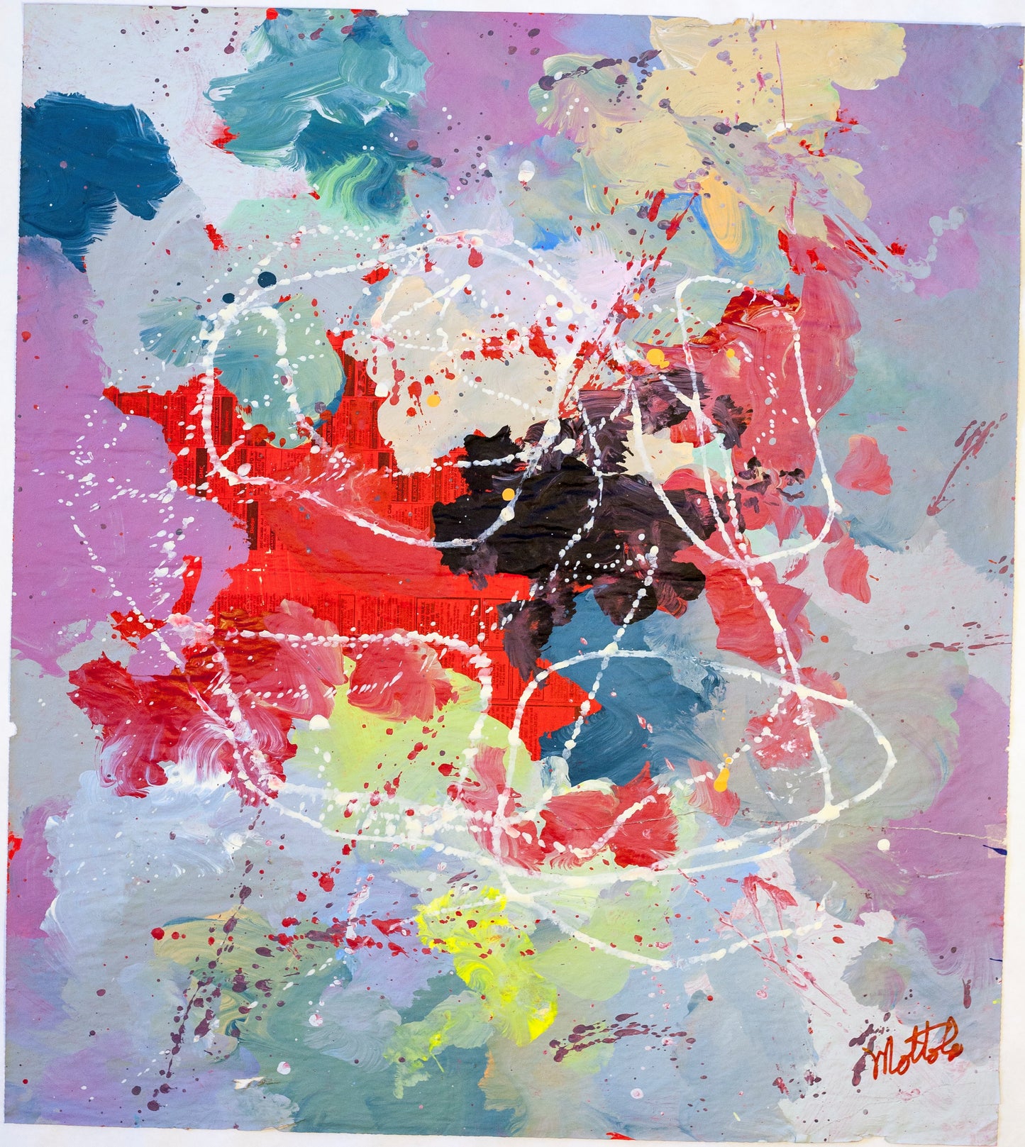 Fil Mottola Abstracts 24 X 24 On Newspaper Signed Valente Private Collection