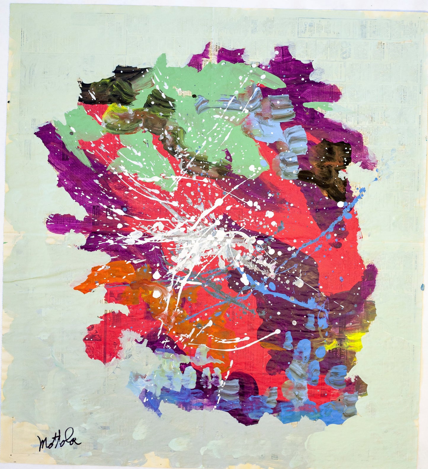 Fil Mottola Abstracts 24 X 24 On Newspaper Signed Valente Private Collection