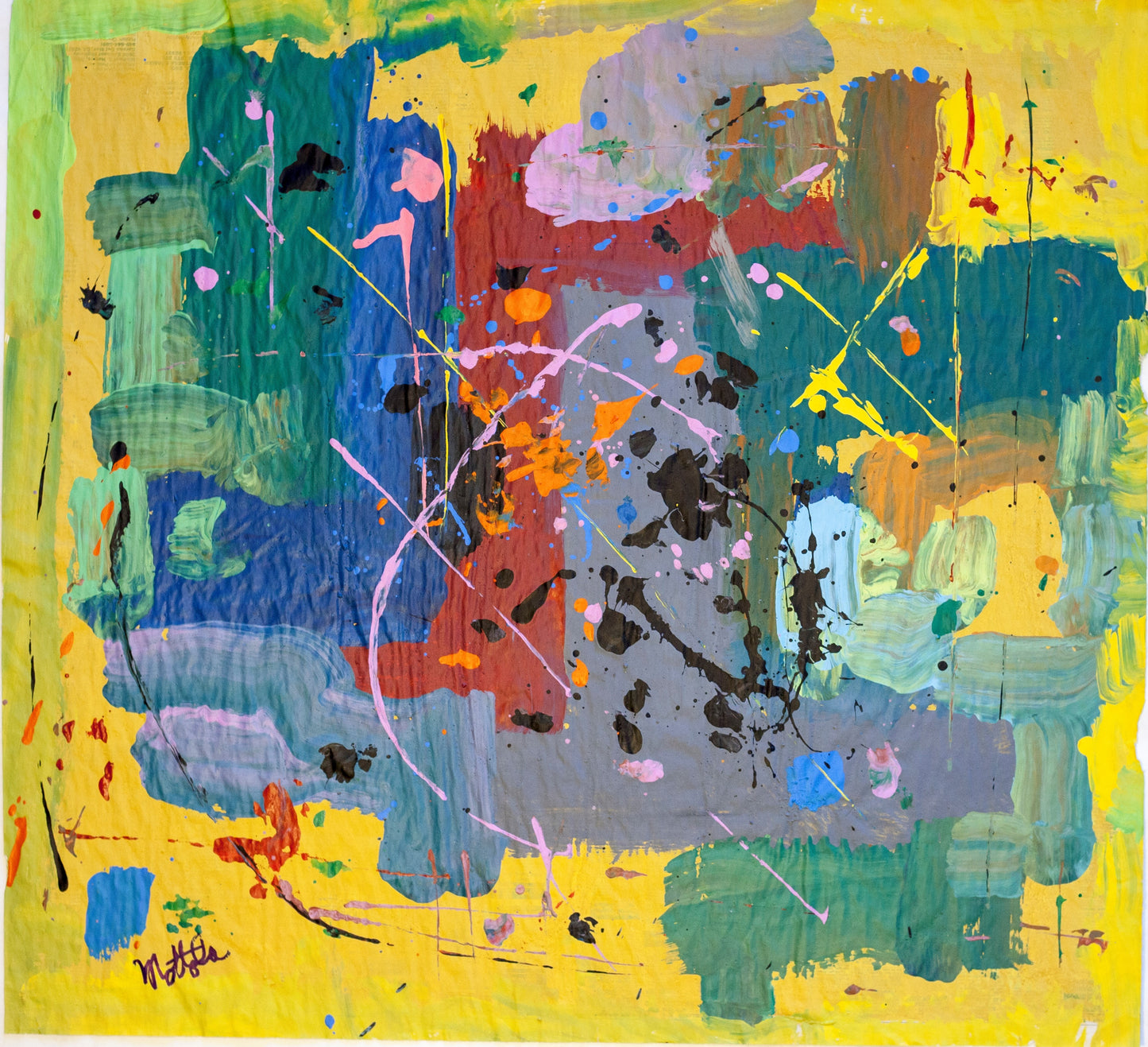 Fil Mottola Abstracts 24 X 24 On Newspaper Signed Valente Private Collection