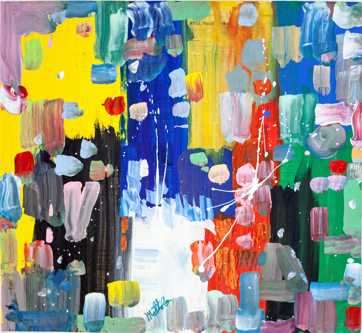 Fil Mottola Abstracts 24 X 24 On Newspaper Signed Valente Private Collection