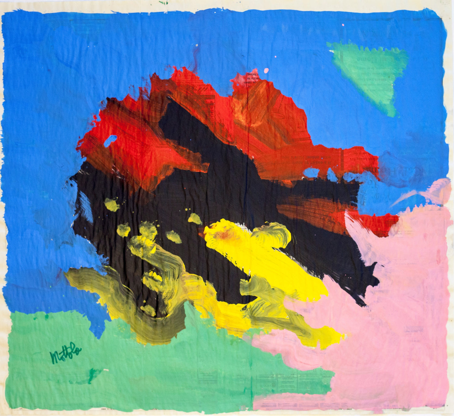 Fil Mottola Abstracts 24 X 24 On Newspaper Signed Valente Private Collection