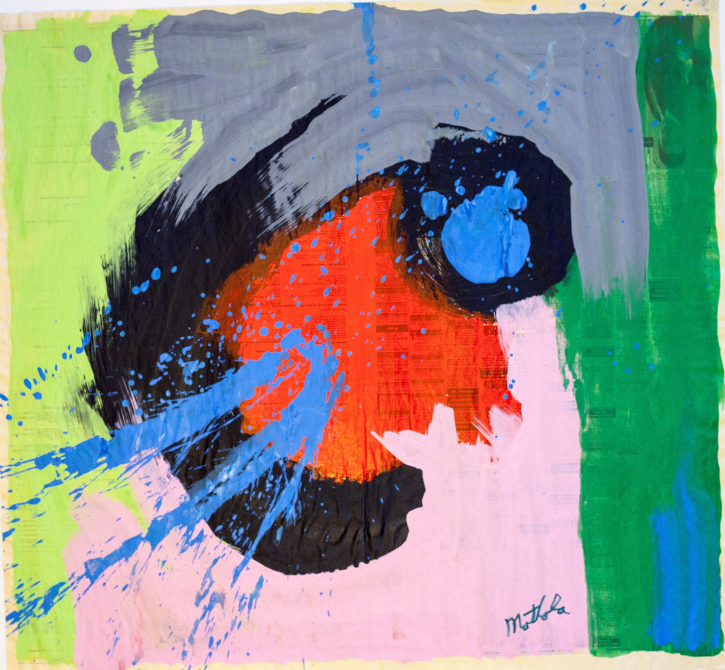 Fil Mottola Abstracts 24 X 24 On Newspaper Signed Valente Private Collection