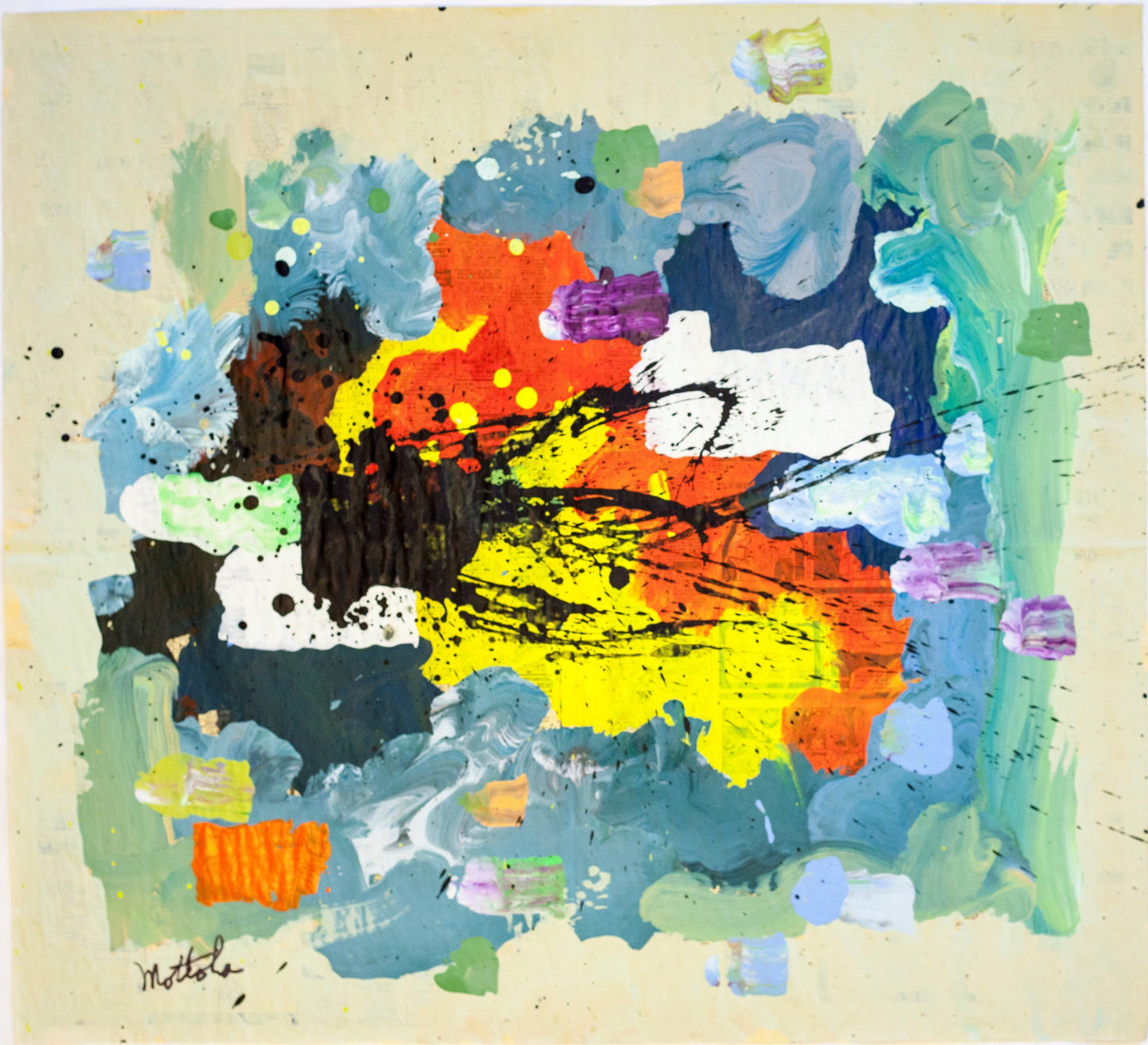 Fil Mottola Abstracts 24 X 24 On Newspaper Signed Valente Private Collection