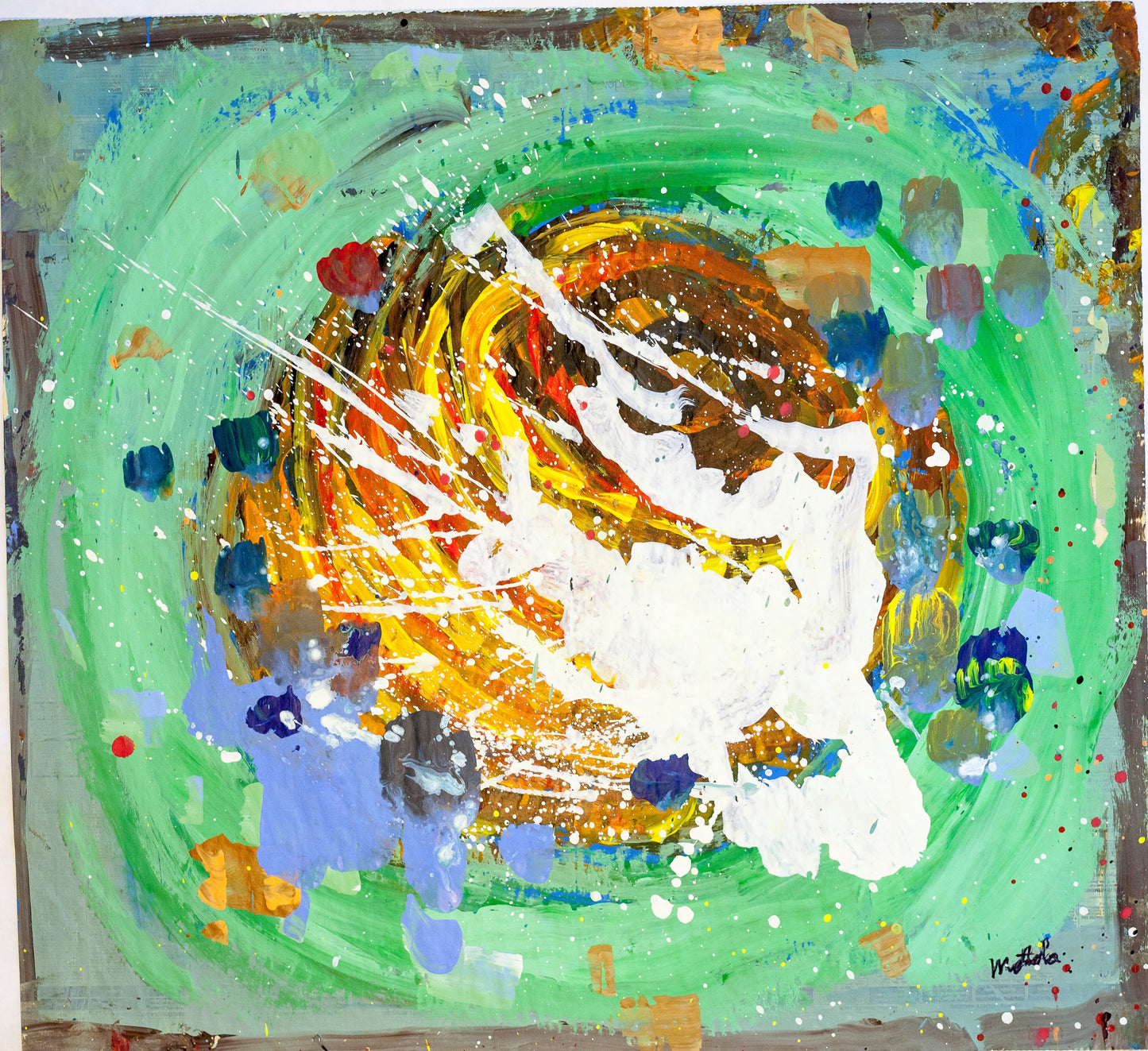 Fil Mottola Abstracts 24 X 24 On Newspaper Signed Valente Private Collection