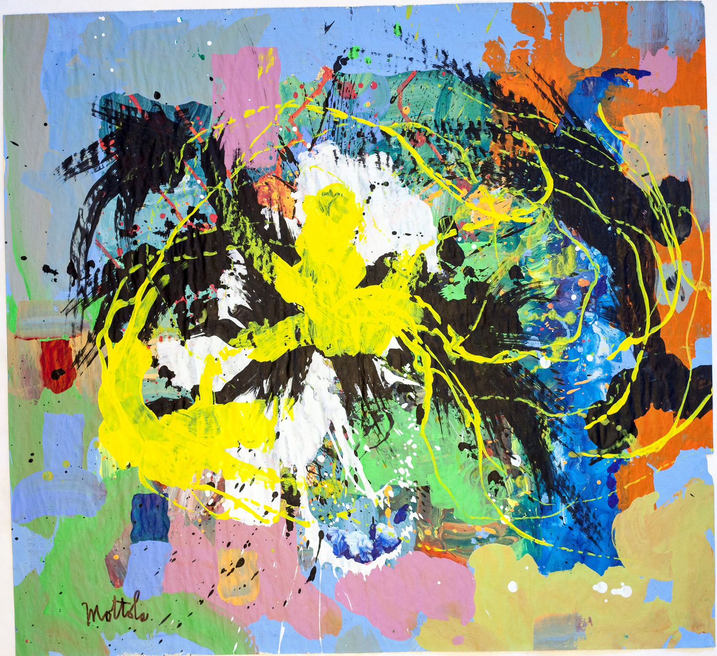 Fil Mottola Abstracts 24 X 24 On Newspaper Signed Valente Private Collection