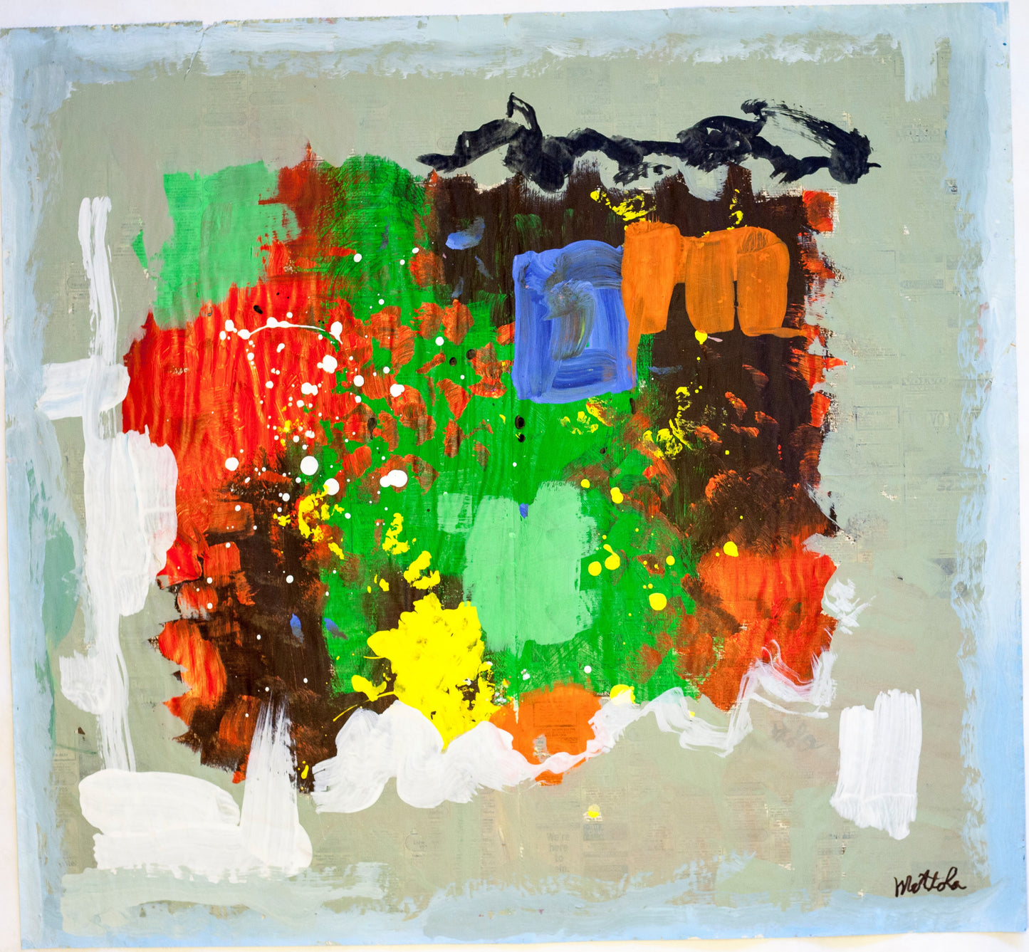 Fil Mottola Abstracts 24 X 24 On Newspaper Signed Valente Private Collection