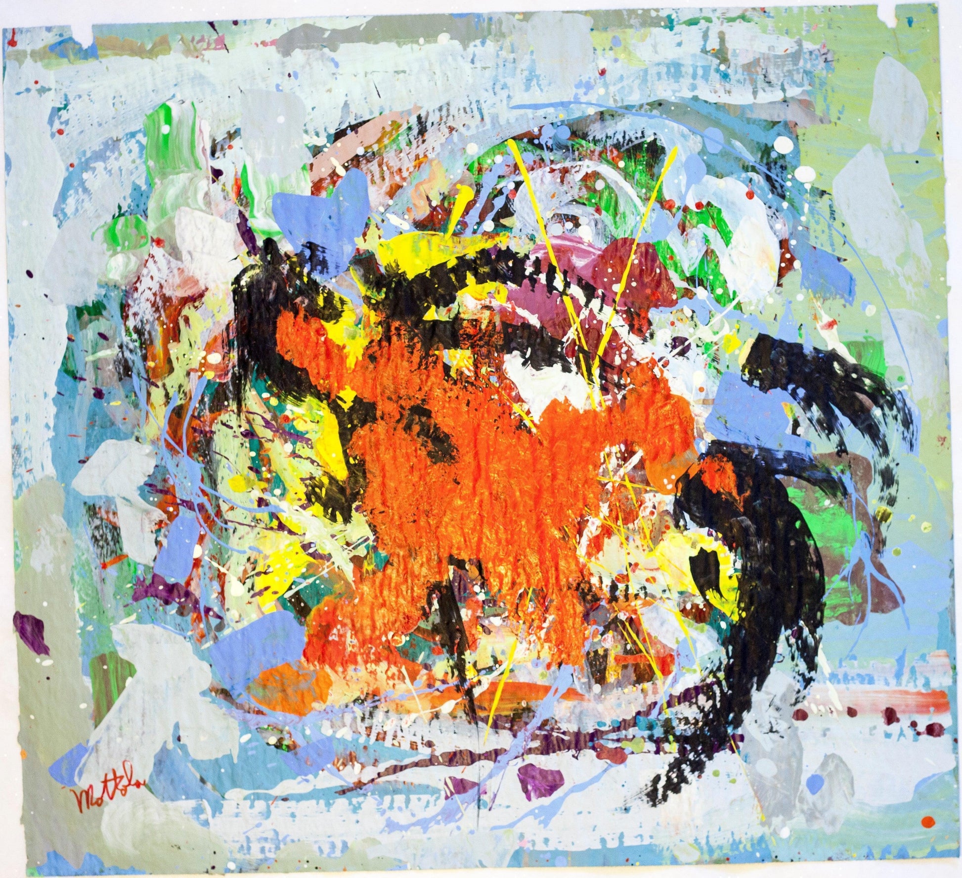 Fil Mottola Abstracts 24 X 24 On Newspaper Signed Valente Private Collection - Filmottola