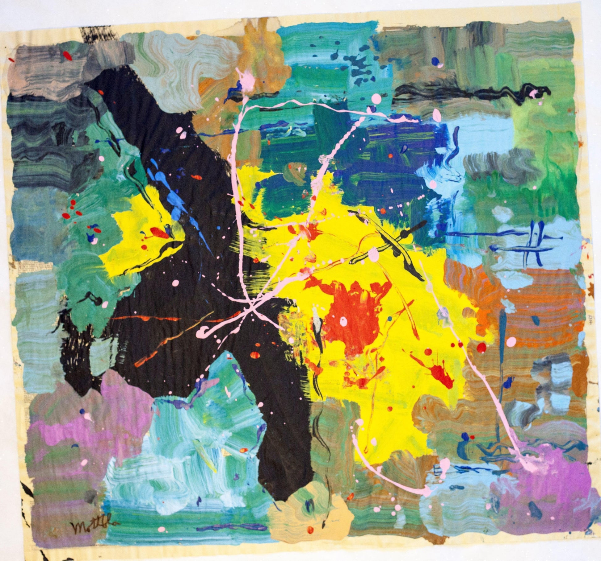 Fil Mottola Abstracts 24 X 24 On Newspaper Signed Valente Private Collection - Filmottola