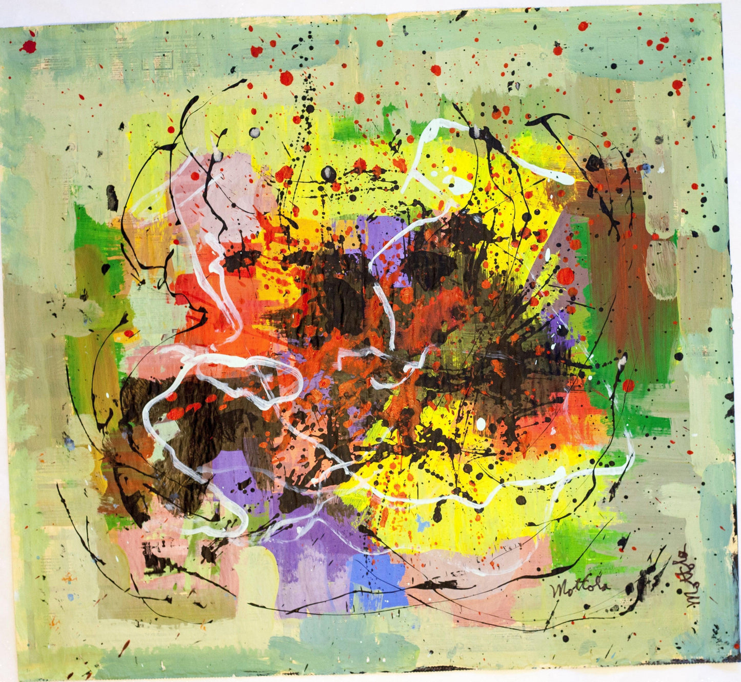 Fil Mottola Abstracts 24 X 24 On Newspaper Signed Valente Private Collection - Filmottola