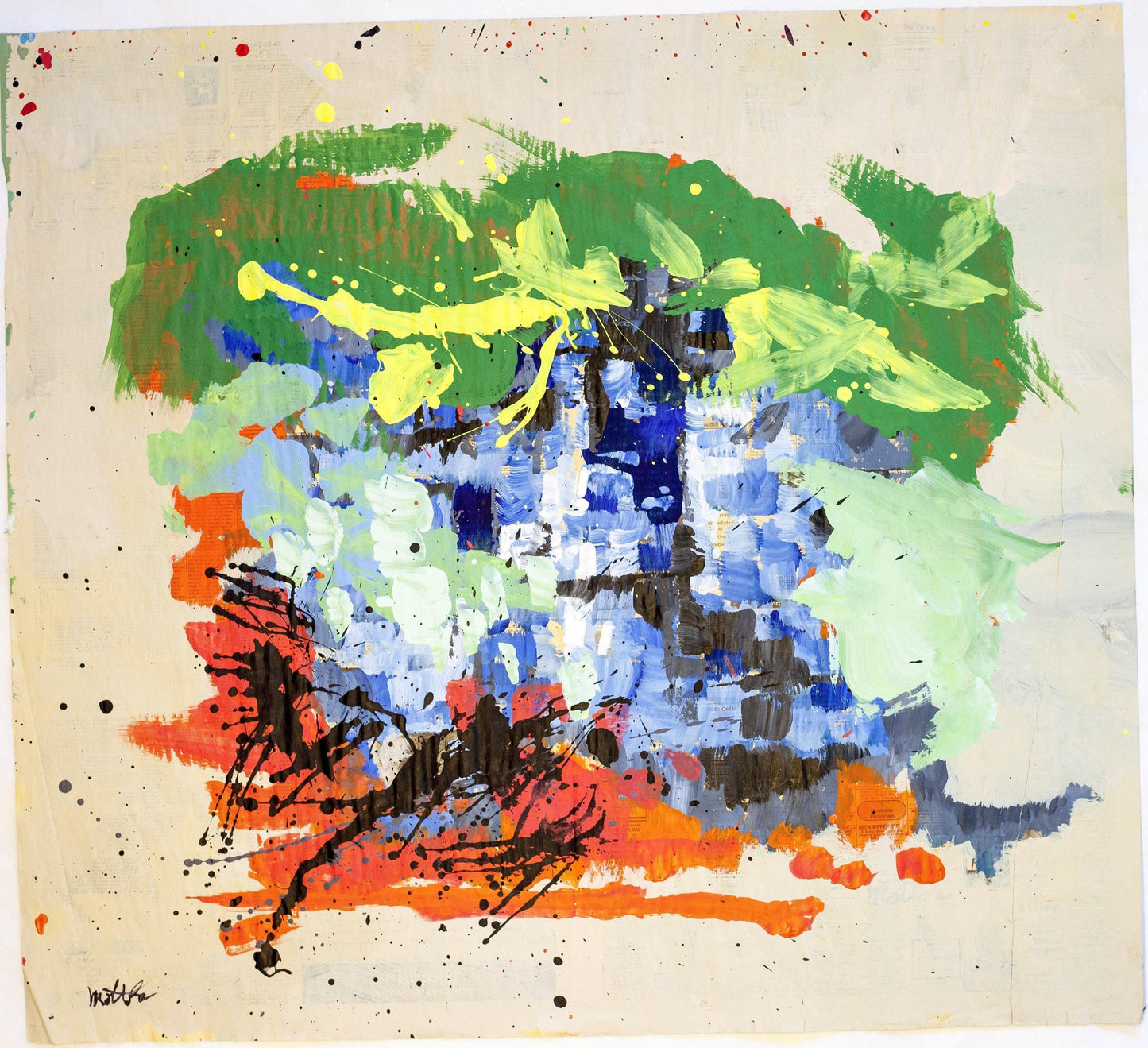 Fil Mottola Abstracts 24 X 24 On Newspaper Signed Valente Private Collection - Filmottola