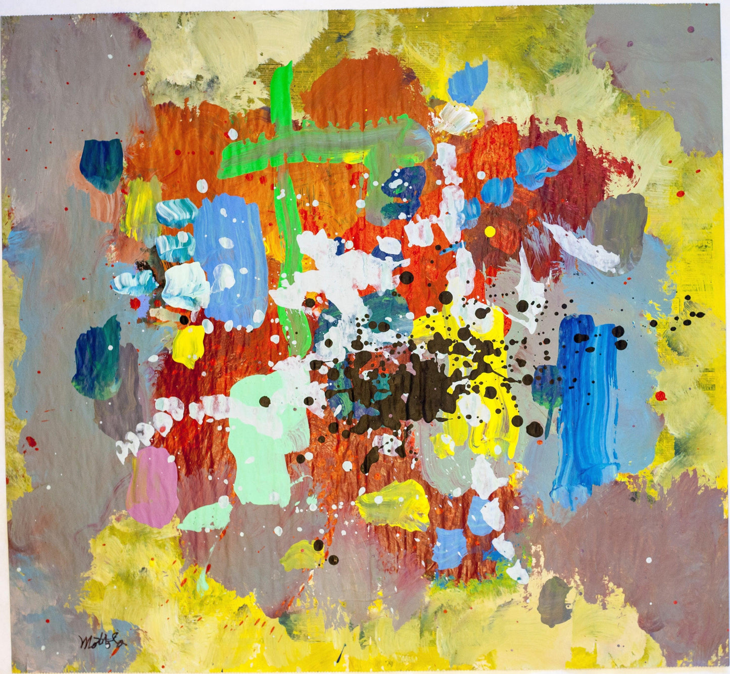 Fil Mottola Abstracts 24 X 24 On Newspaper Signed Valente Private Collection - Filmottola