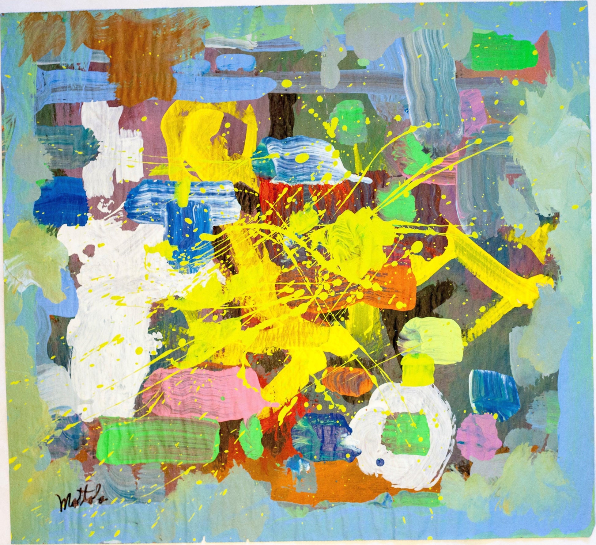 Fil Mottola Abstracts 24 X 24 On Newspaper Signed Valente Private Collection - Filmottola