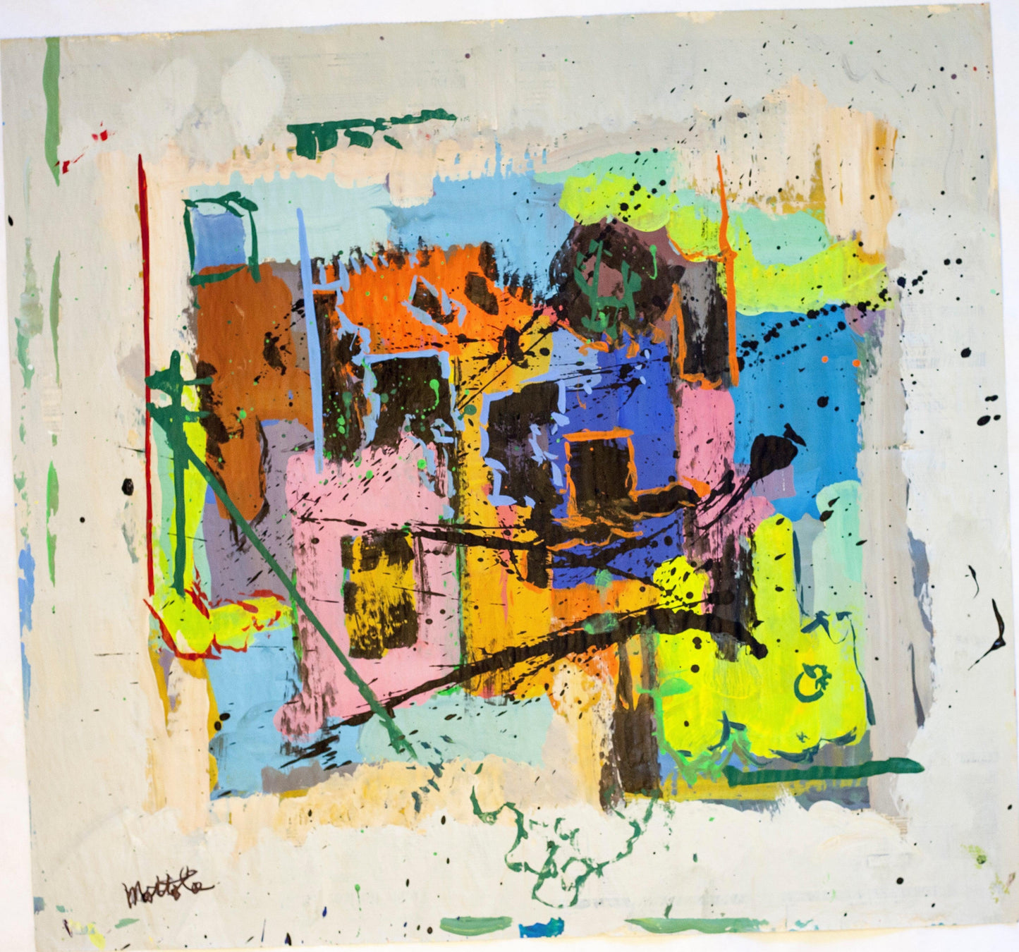 Fil Mottola Abstracts 24 X 24 On Newspaper Signed Valente Private Collection - Filmottola