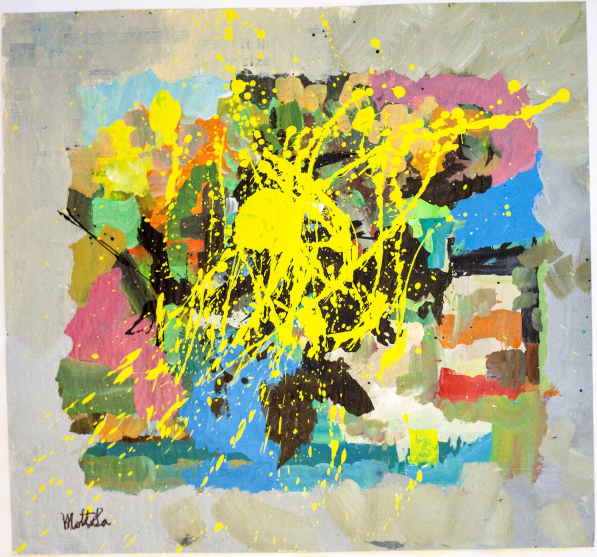 Fil Mottola Abstracts 24 X 24 On Newspaper Signed Valente Private Collection - Filmottola