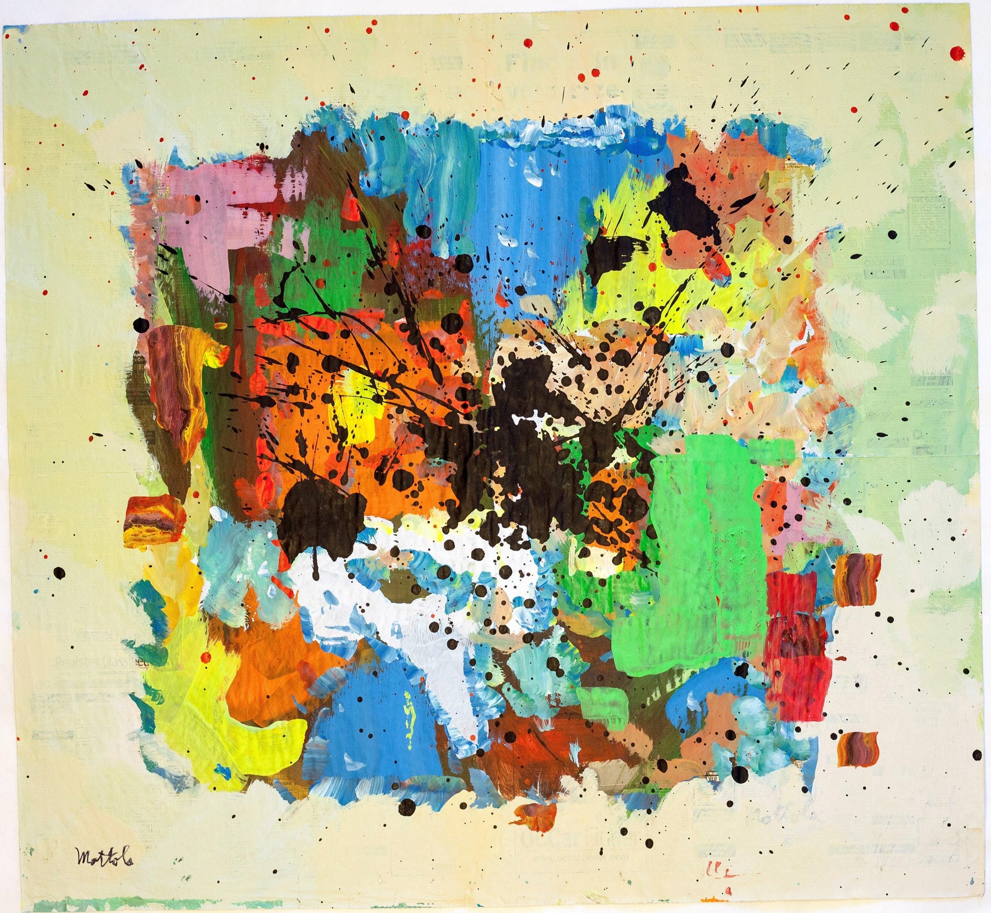 Fil Mottola Abstracts 24 X 24 On Newspaper Signed Valente Private Collection - Filmottola
