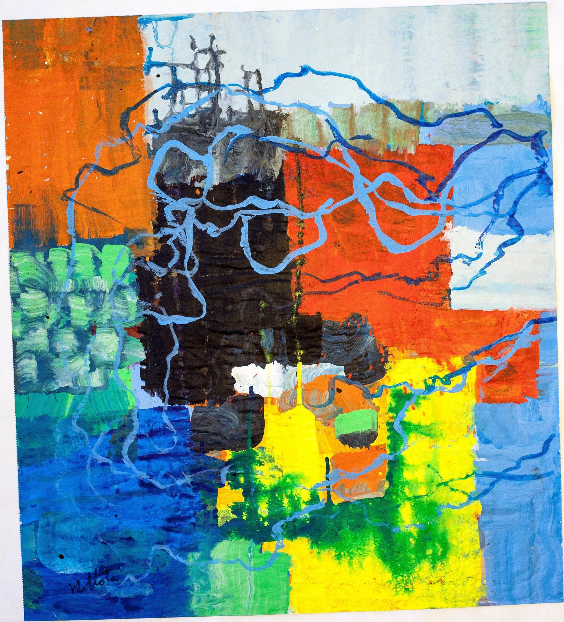 Fil Mottola Abstracts 24 X 24 On Newspaper Signed Valente Private Collection - Filmottola