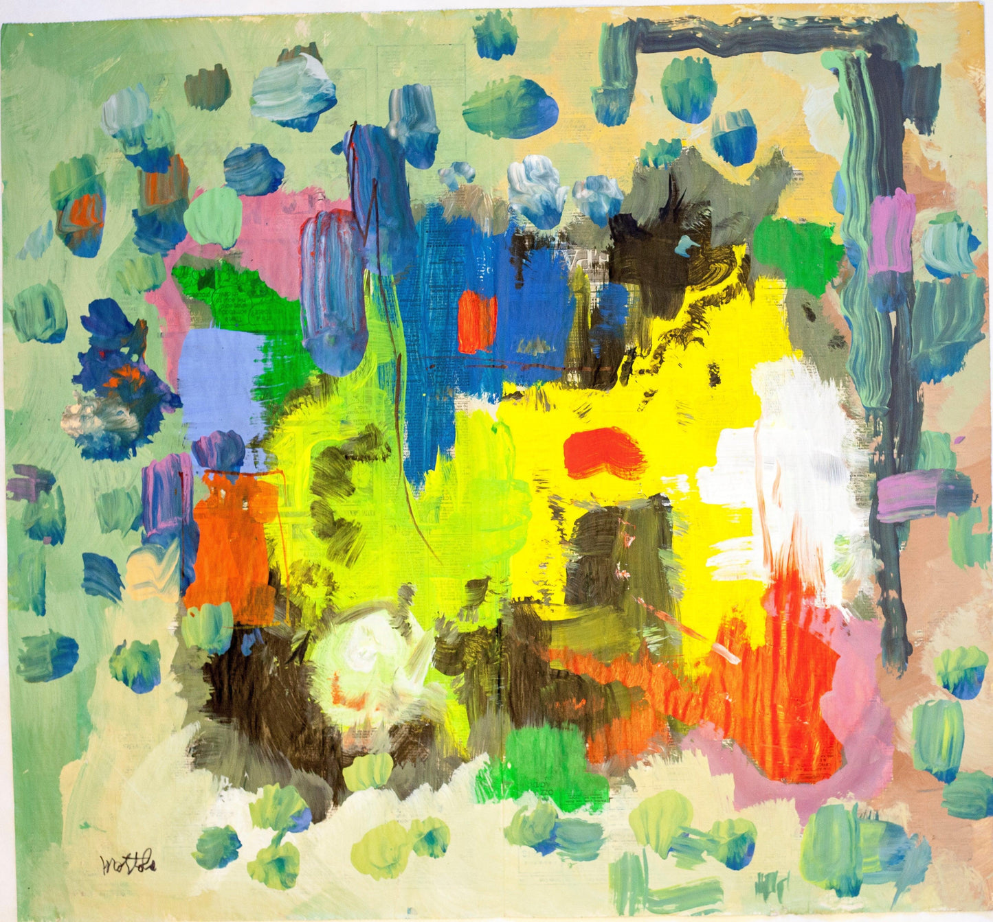 Fil Mottola Abstracts 24 X 24 On Newspaper Signed Valente Private Collection - Filmottola