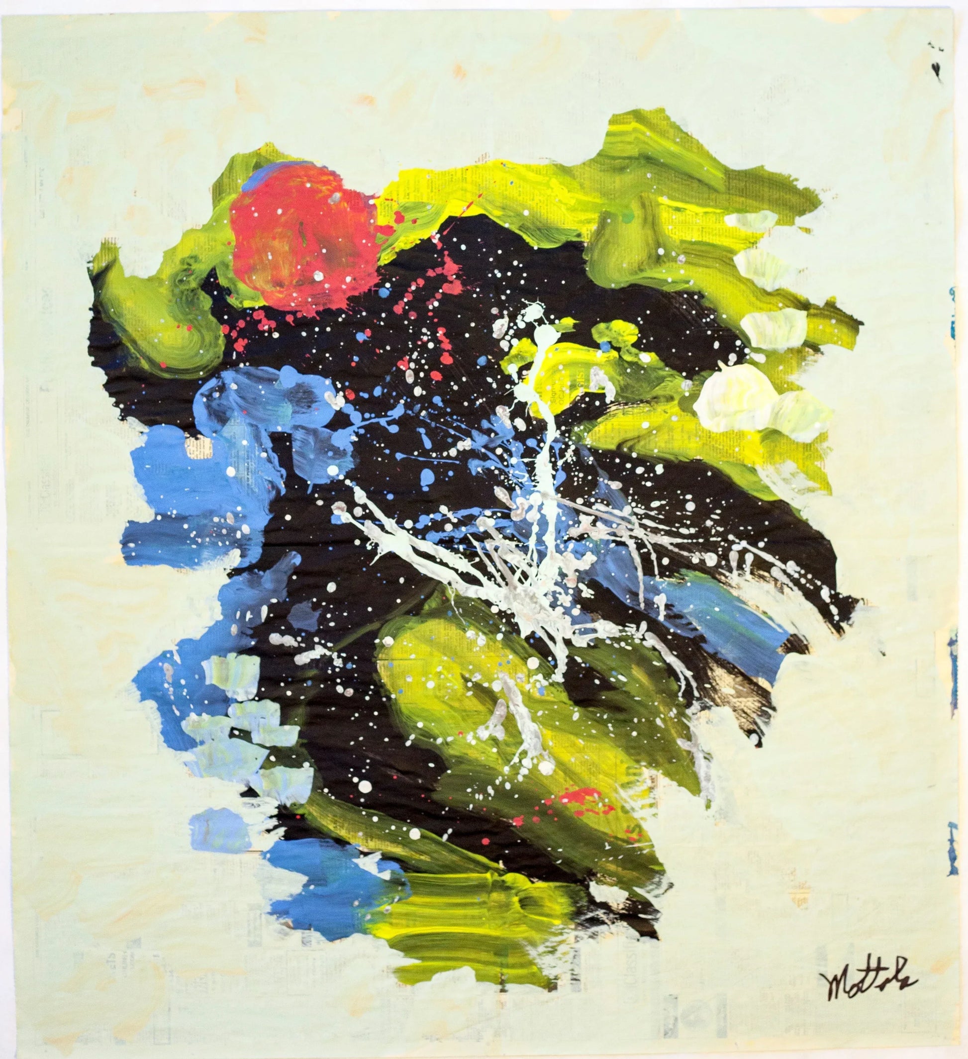 Fil Mottola Abstracts 24 X 24 On Newspaper Signed Valente Private Collection - Filmottola